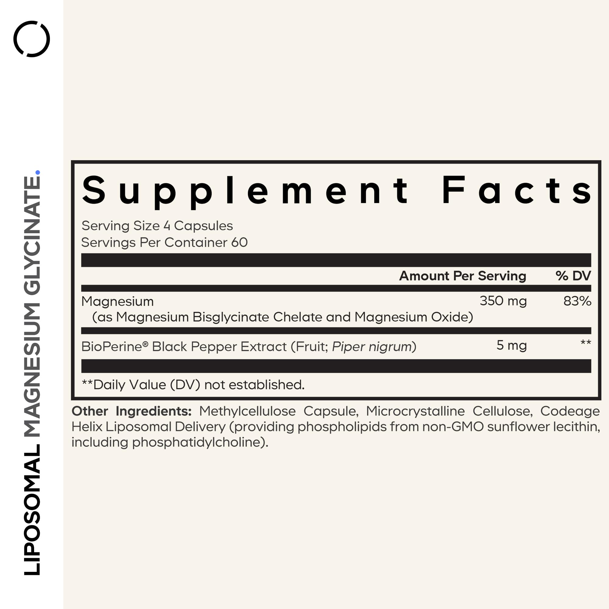 Codeage Liposomal Magnesium Glycinate 350mg 60 capsules side view