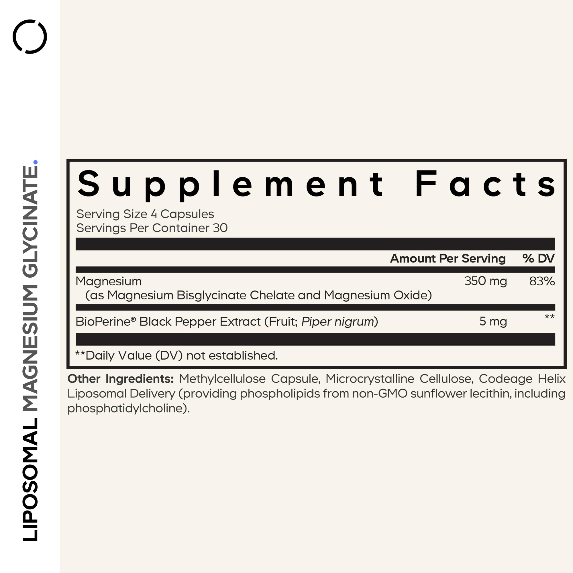 Codeage Liposomal Magnesium Glycinate 350mg side view
