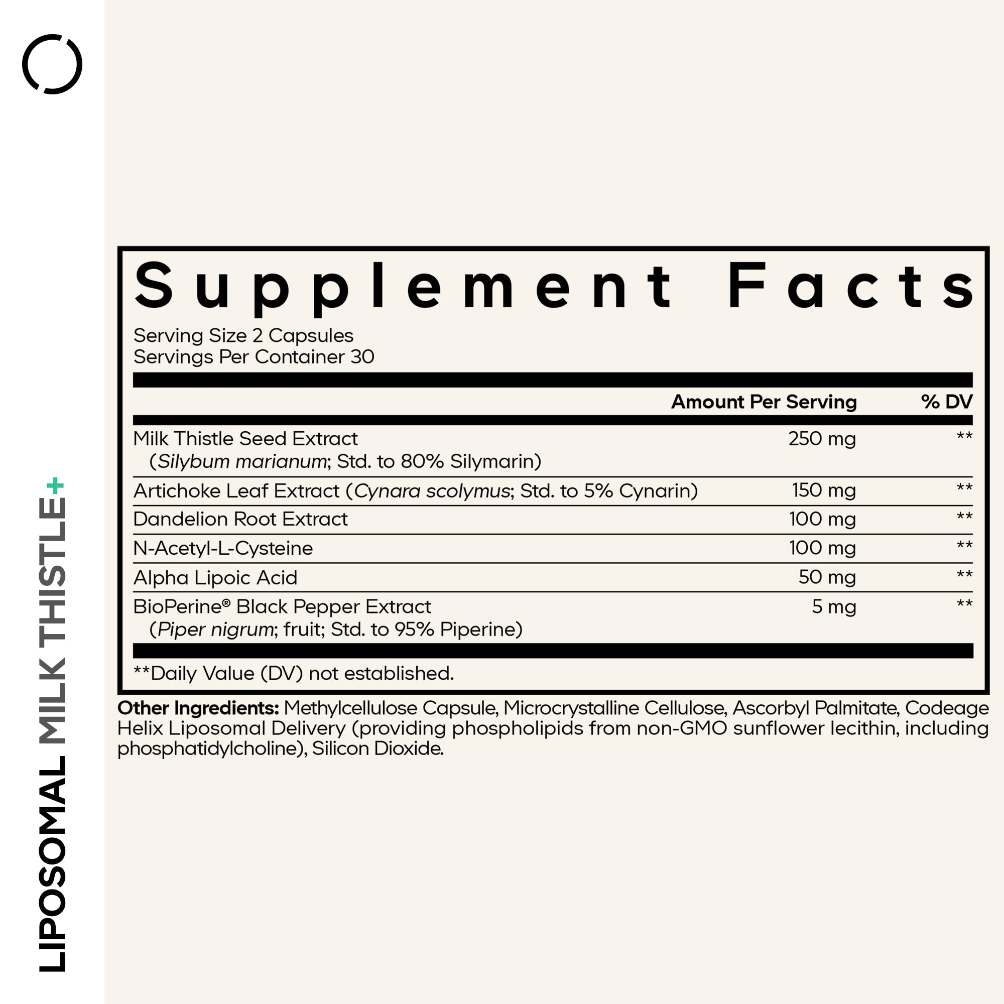 Codeage Liposomal Milk Thistle+ Supplement capsules on a wooden table