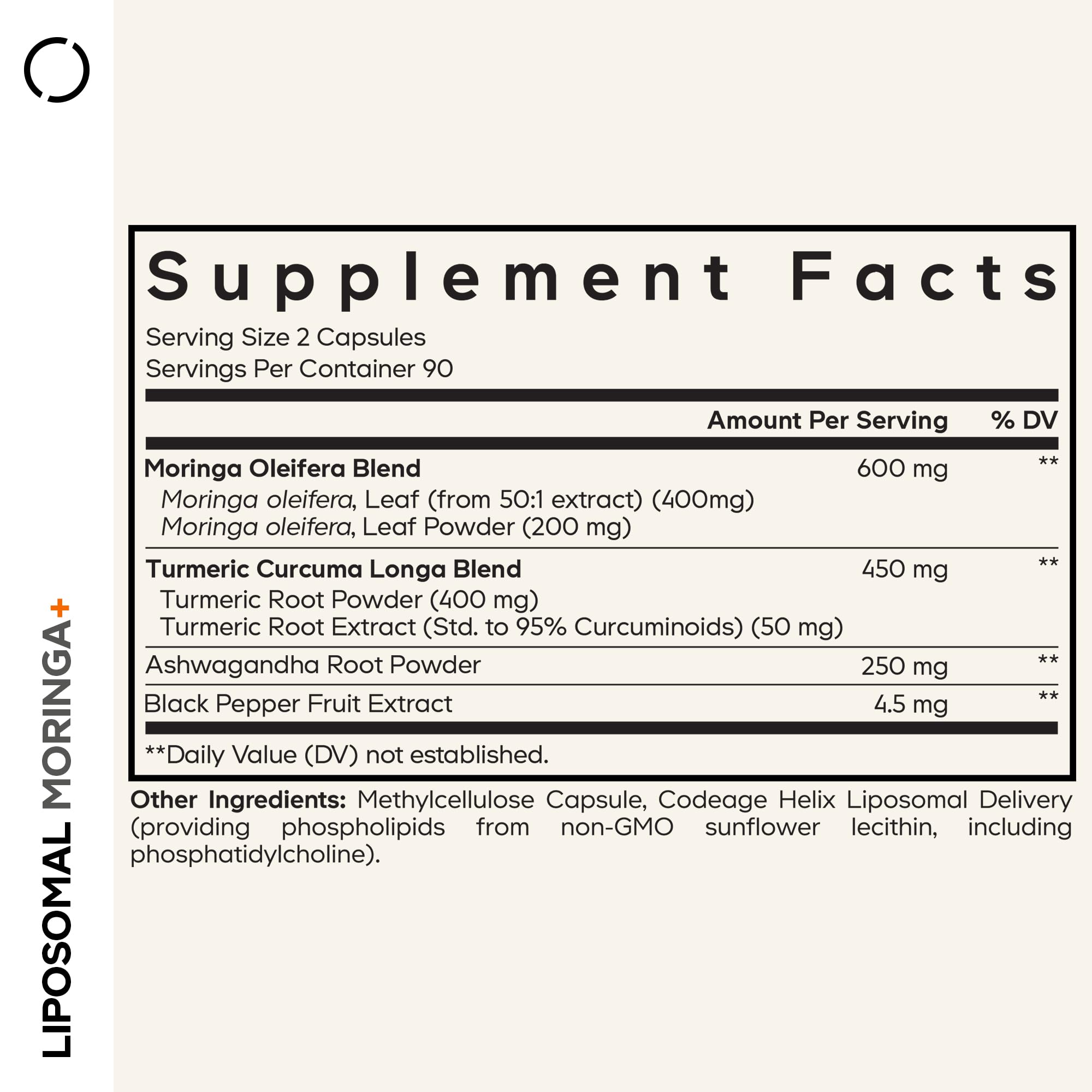 Codeage Liposomal Moringa+ Supplement bottle side view