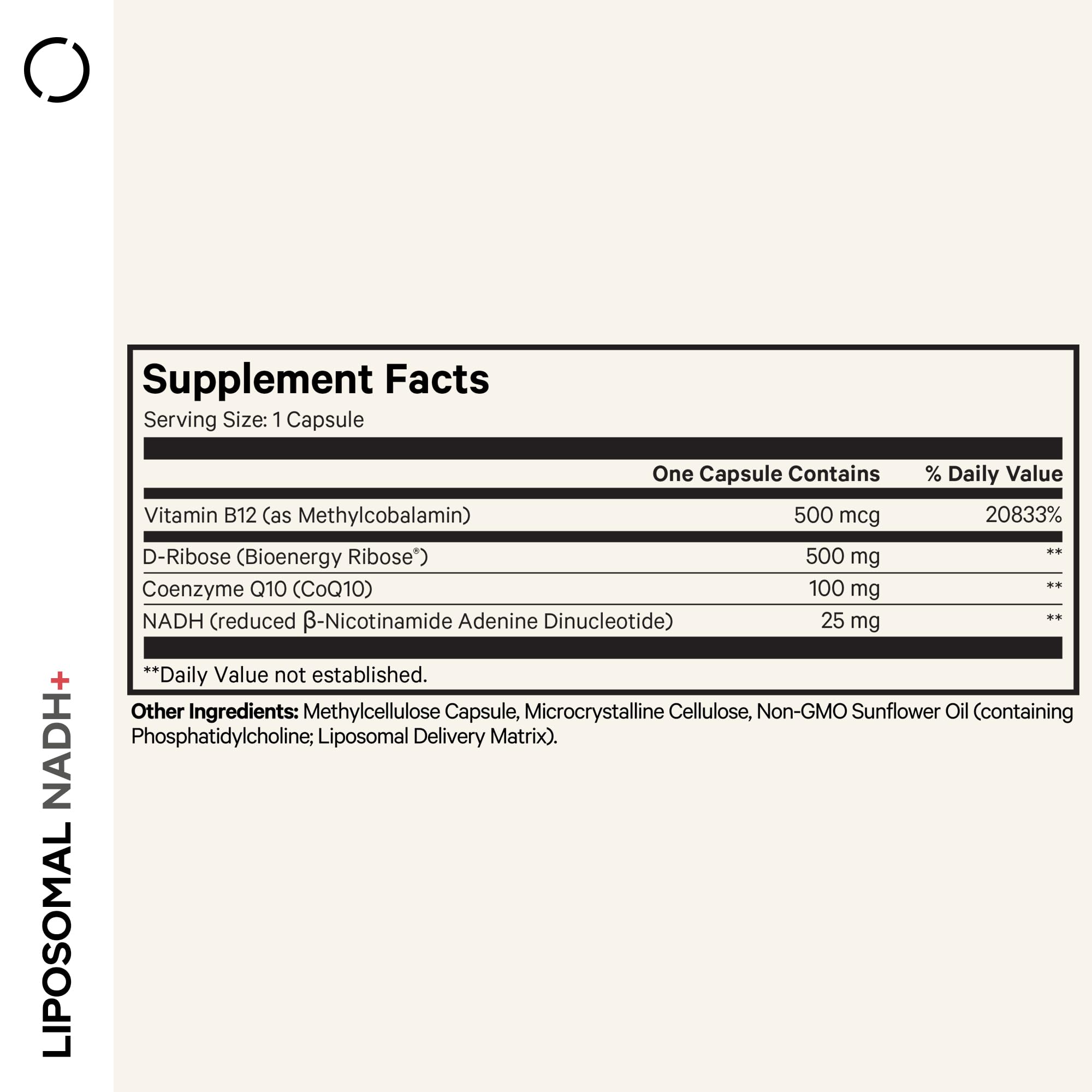 Codeage Liposomal NADH+ Supplement bottle side view