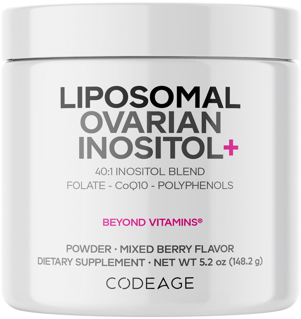 Codeage Liposomal Ovarian Inositol Powder front view with packaging
