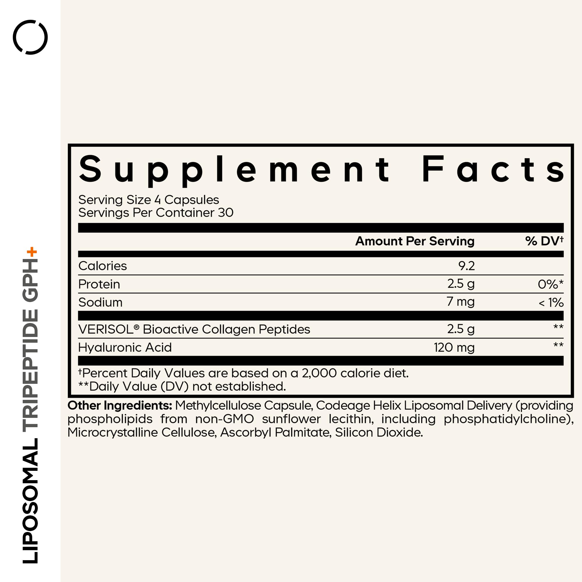 Codeage Liposomal Tripeptide GPH+ Collagen Capsules side view