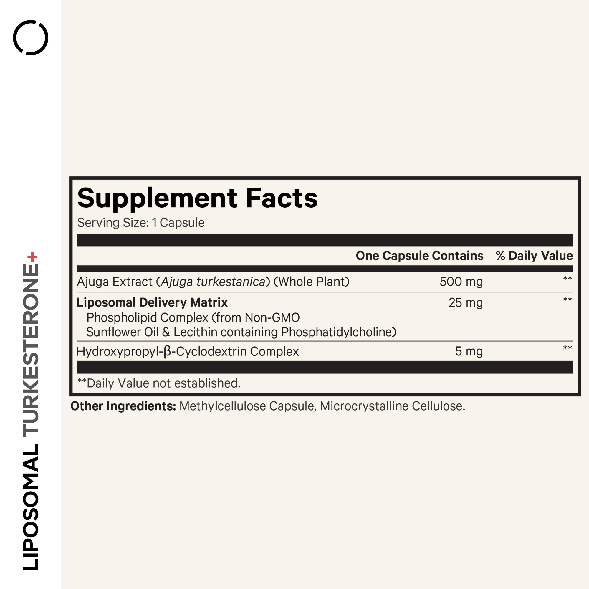 Codeage Liposomal Turkesterone 500mg side view showing label