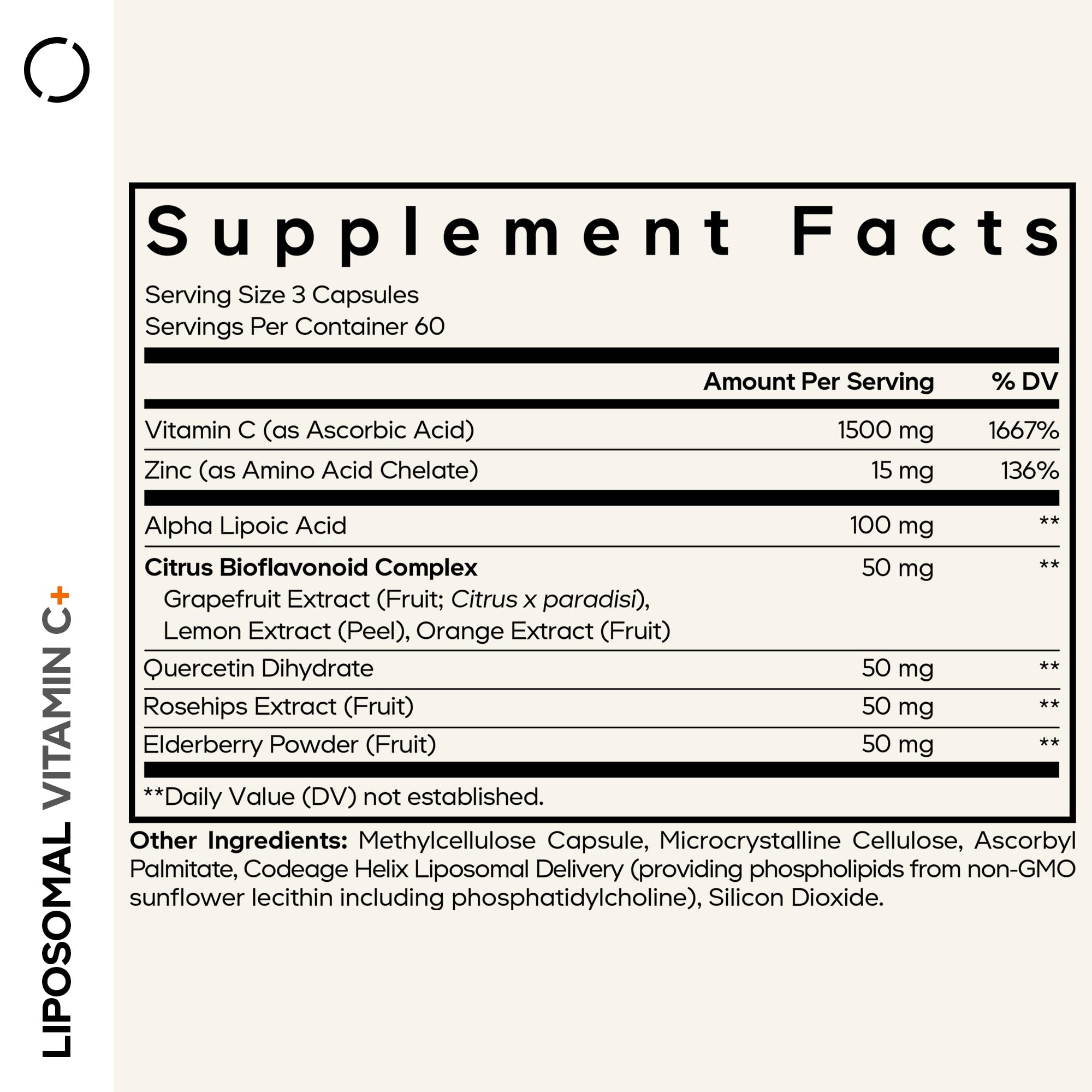 Codeage Liposomal Vitamin C + 1500mg supplement side view
