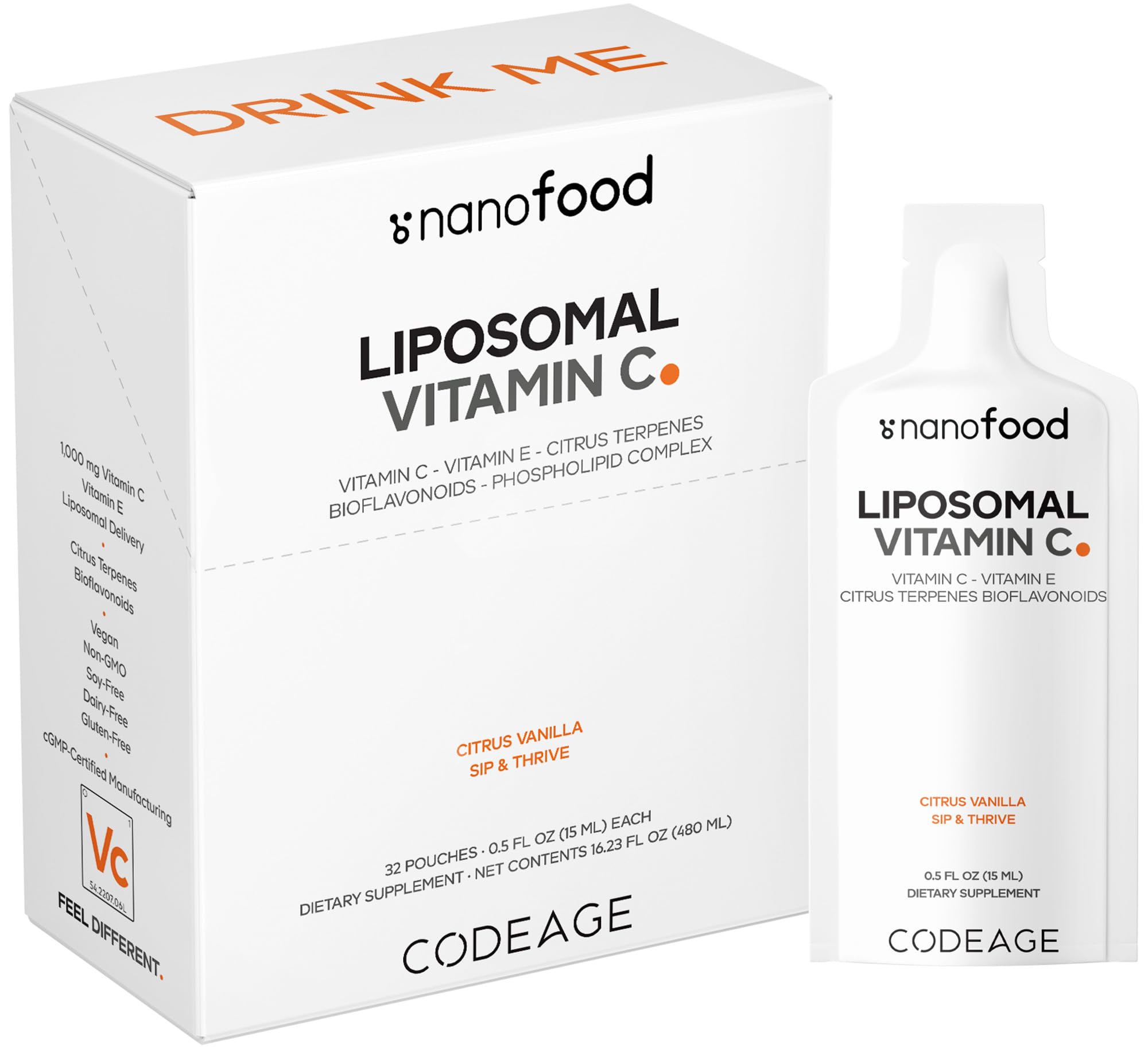 Codeage Liposomal Vitamin C Liquid 1000 mg box front view