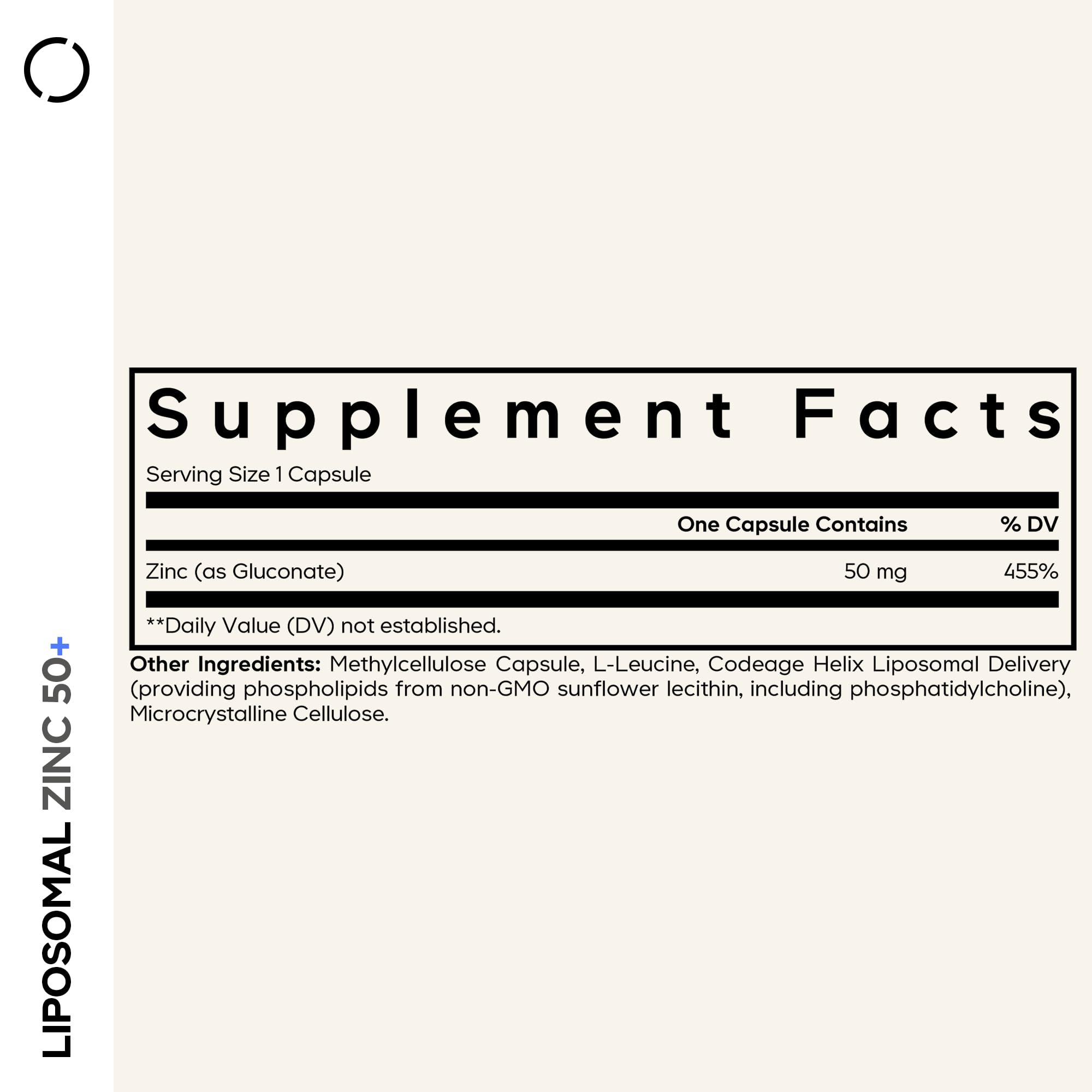 Codeage Liposomal Zinc 50mg capsule bottle side view