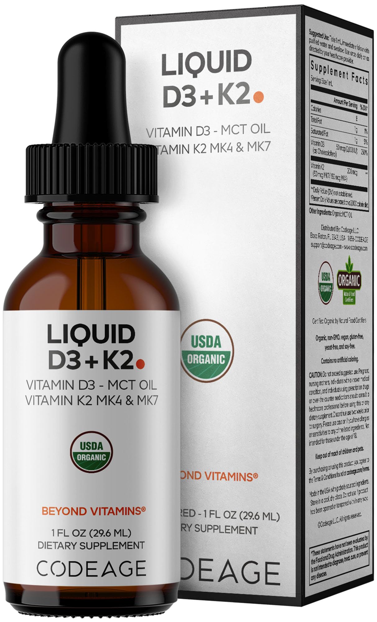 Codeage Liquid D3+K2 Supplement bottle front view