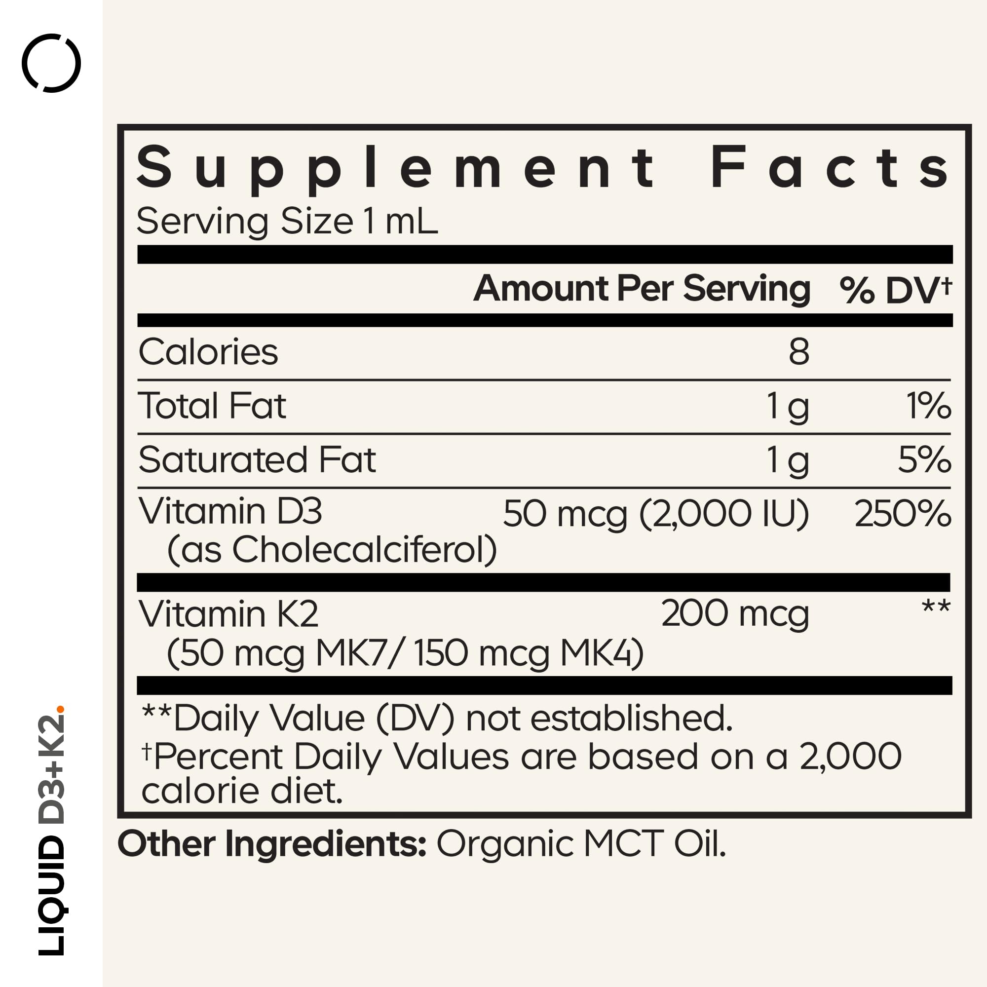 Codeage Liquid D3+K2 Supplement bottle side view