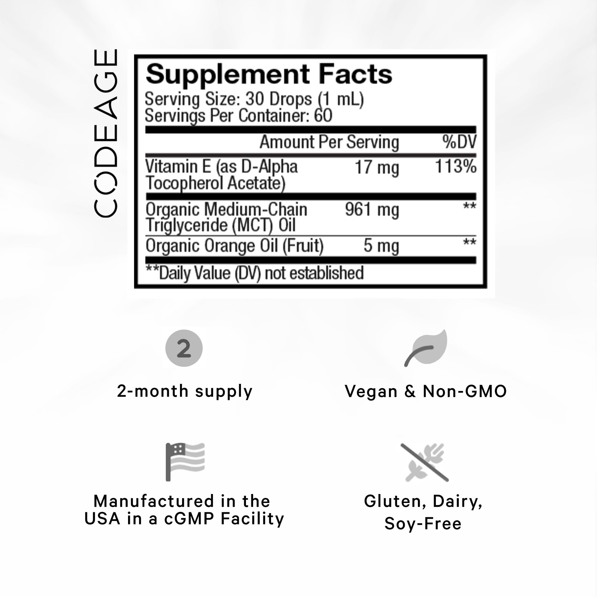 Codeage Liquid Vitamin E Supplement bottle side view
