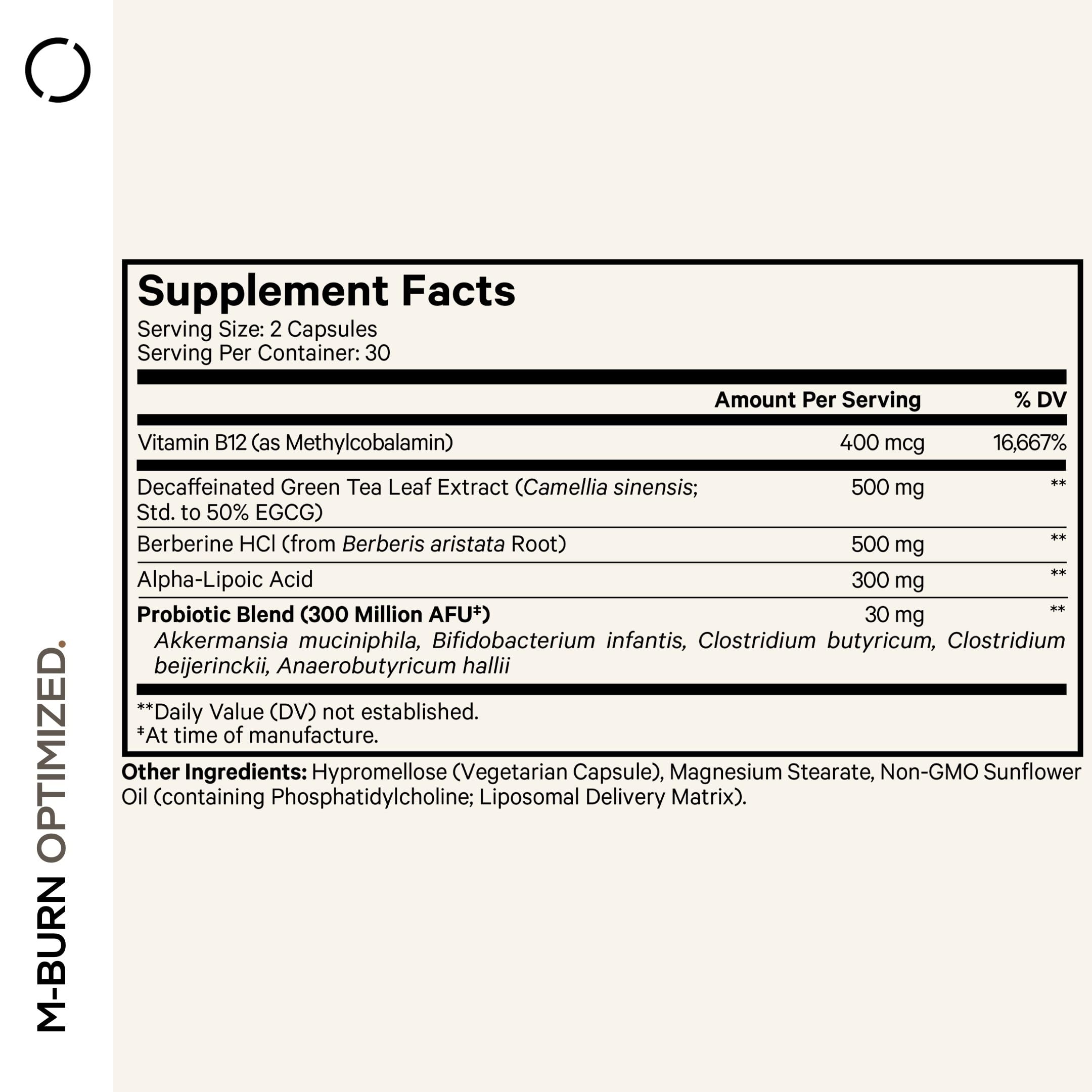 Codeage M-Burn Optimized Supplement nutritional information