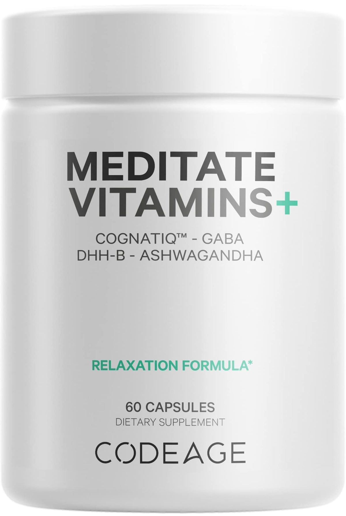 Codeage Meditate Vitamins bottle front view with organic mushrooms and berries