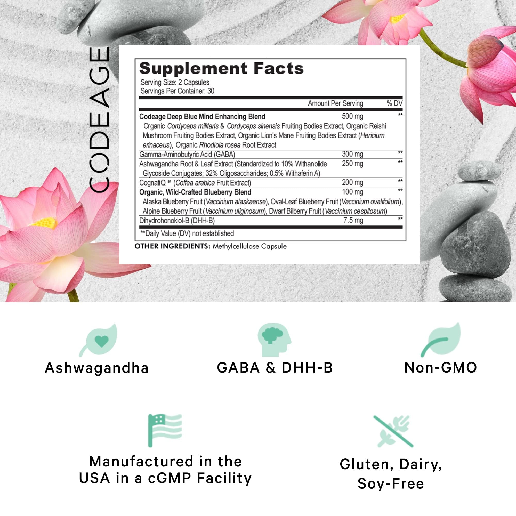 Codeage Meditate Vitamins side view showing supplement facts