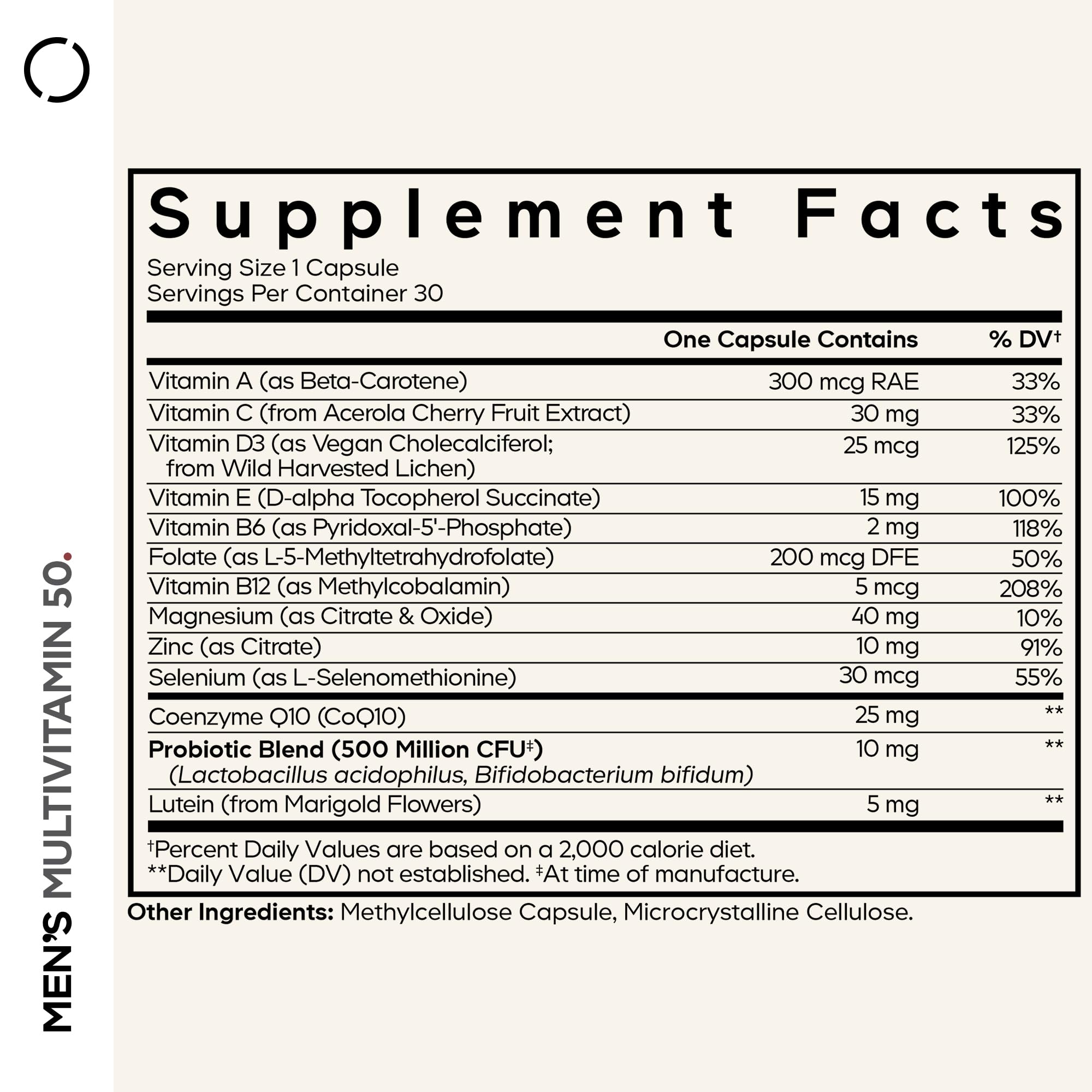 Codeage Men's Multivitamin 50 side view showing label