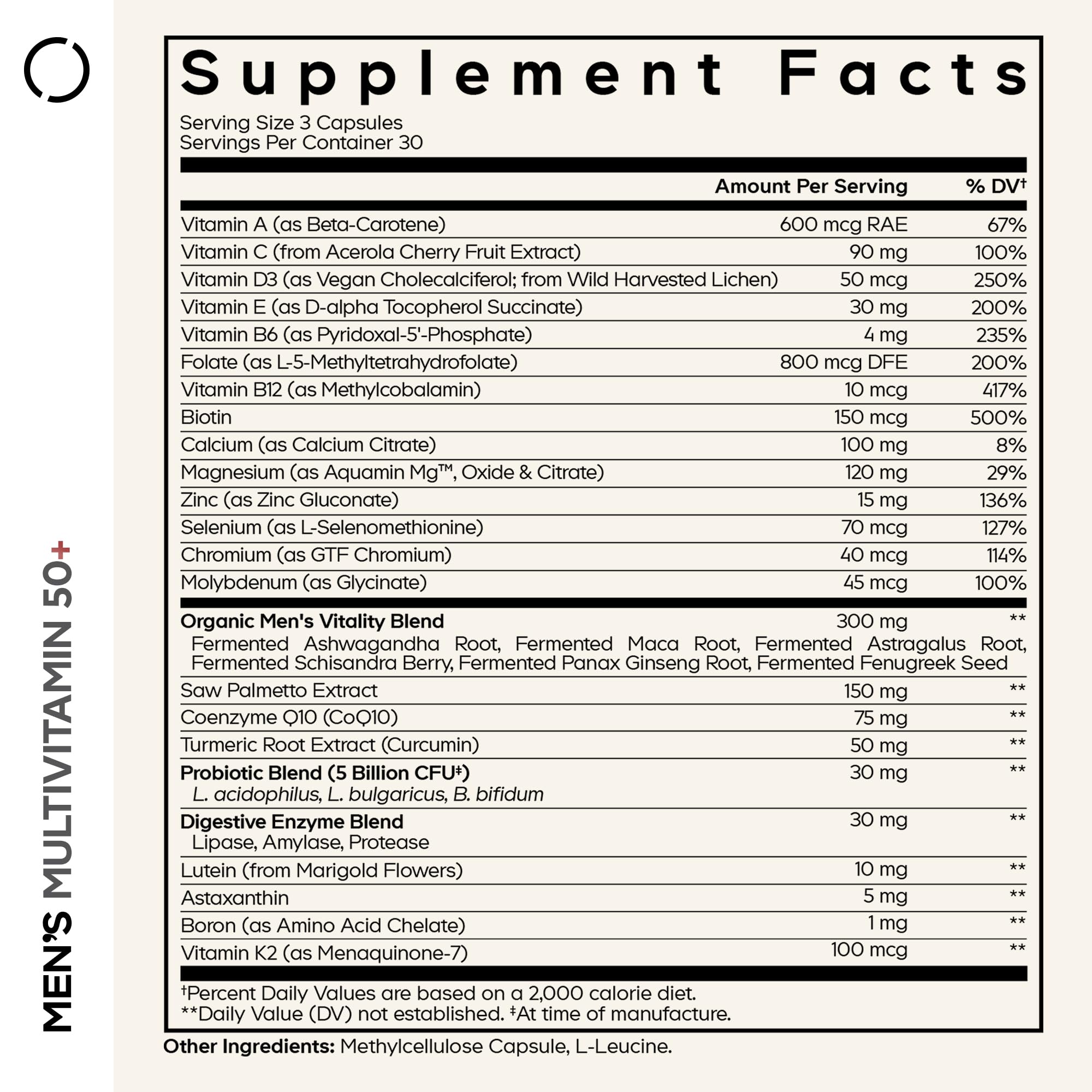 Codeage Men's Multivitamin 50+ supplement capsules side view