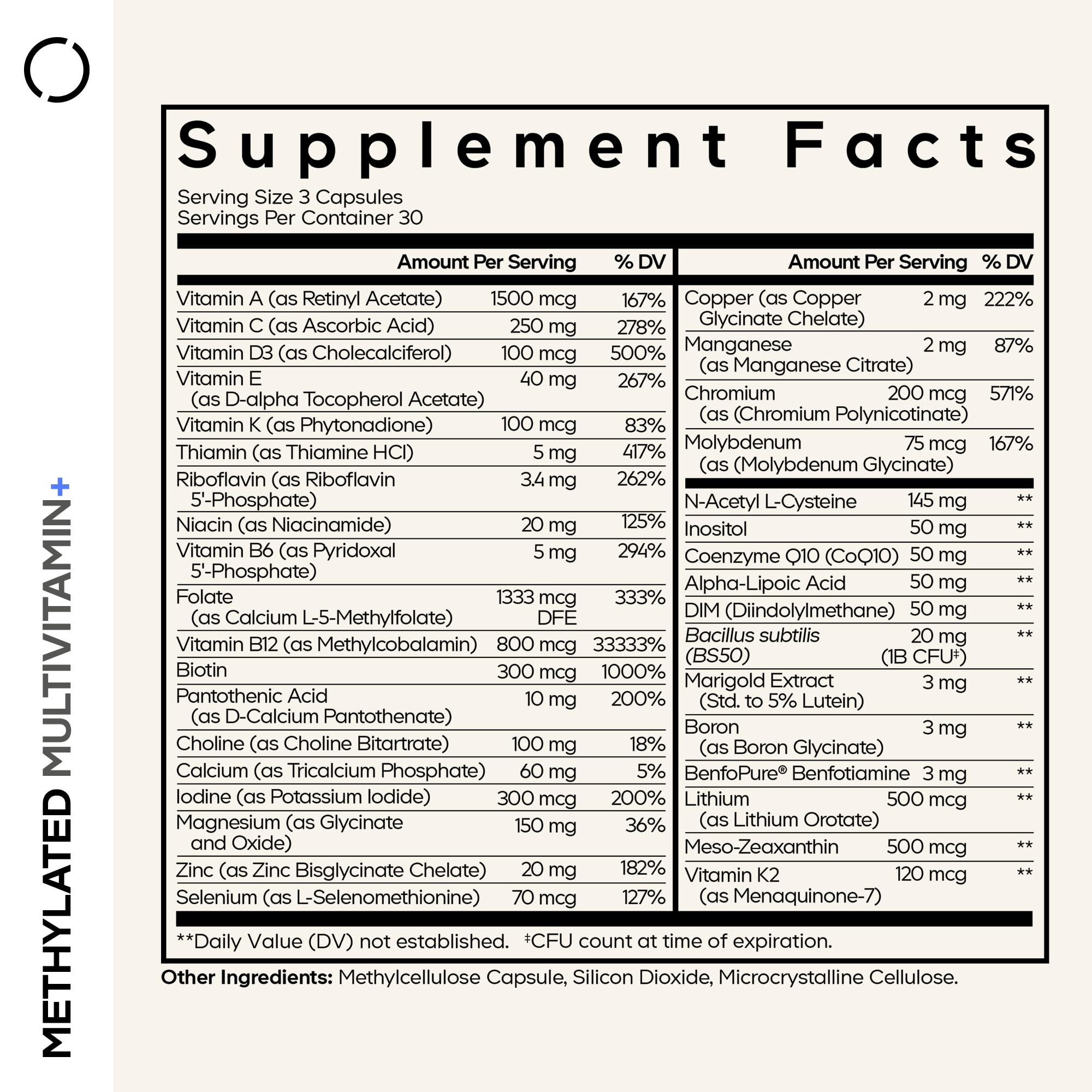 Codeage Methylated Multivitamin+ side view showing capsule