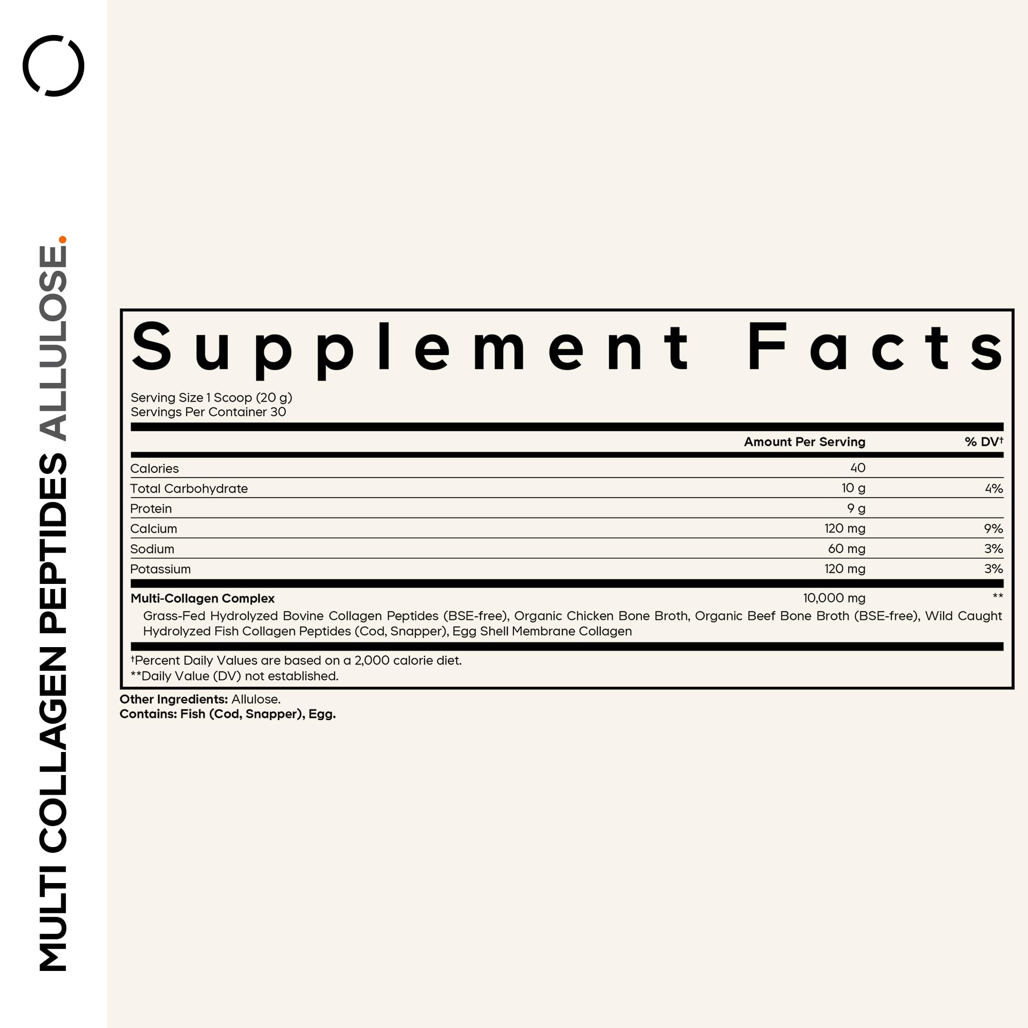 Codeage Multi Collagen Allulose Powder side view showing serving size