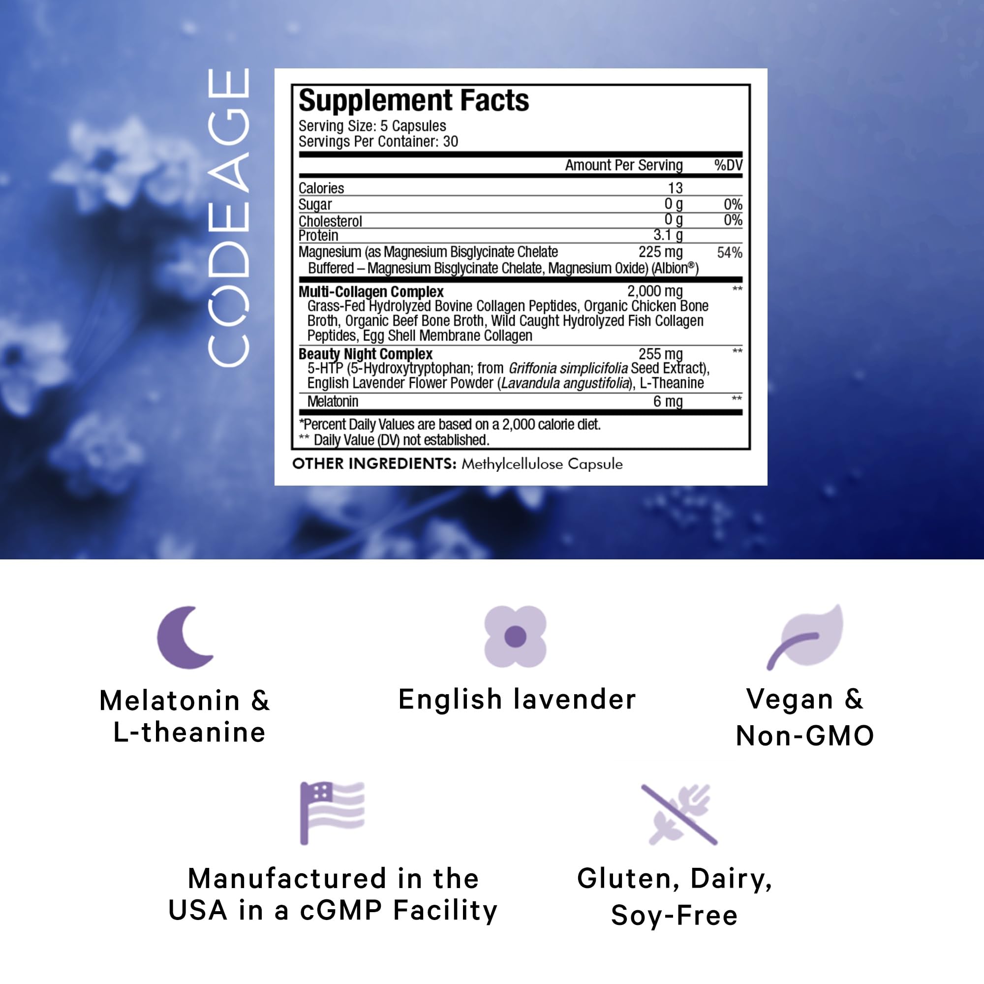 Codeage Multi Collagen Beauty Night Capsules side view