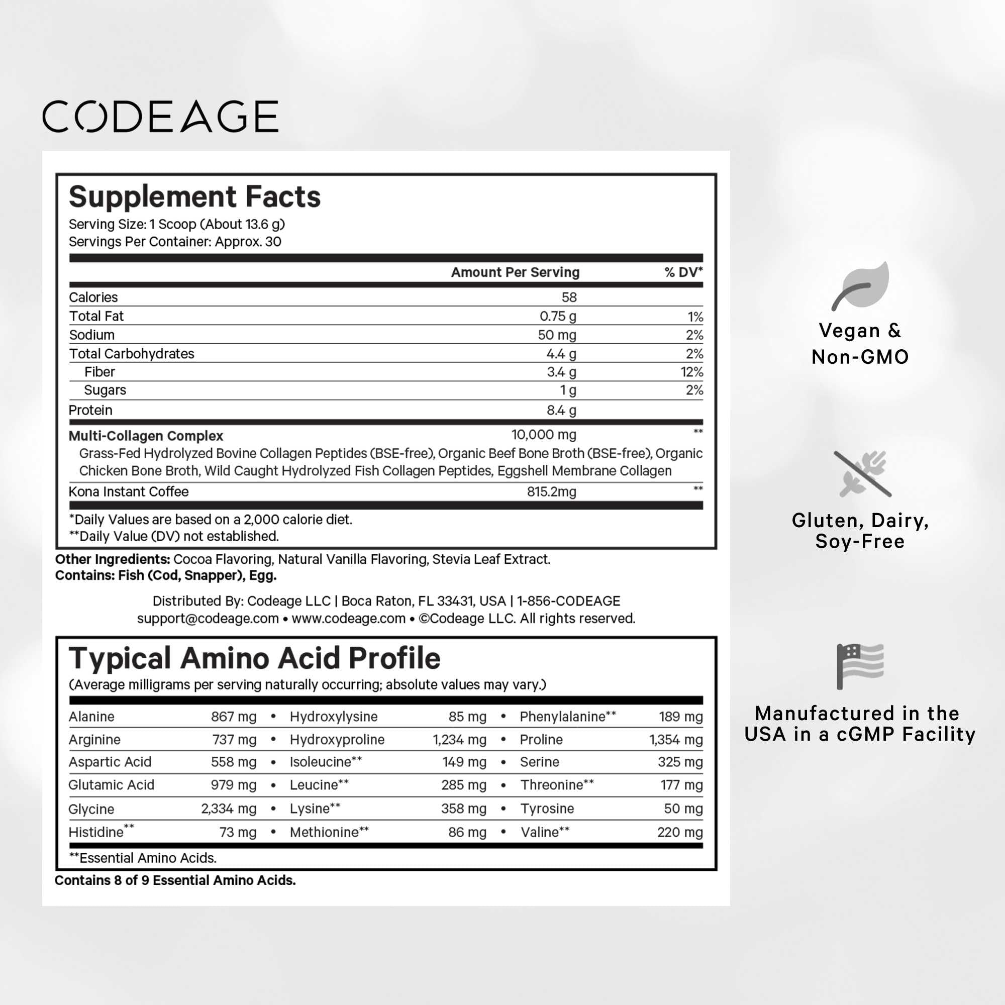 Codeage Multi Collagen Mocha Instant Coffee scoop and powder