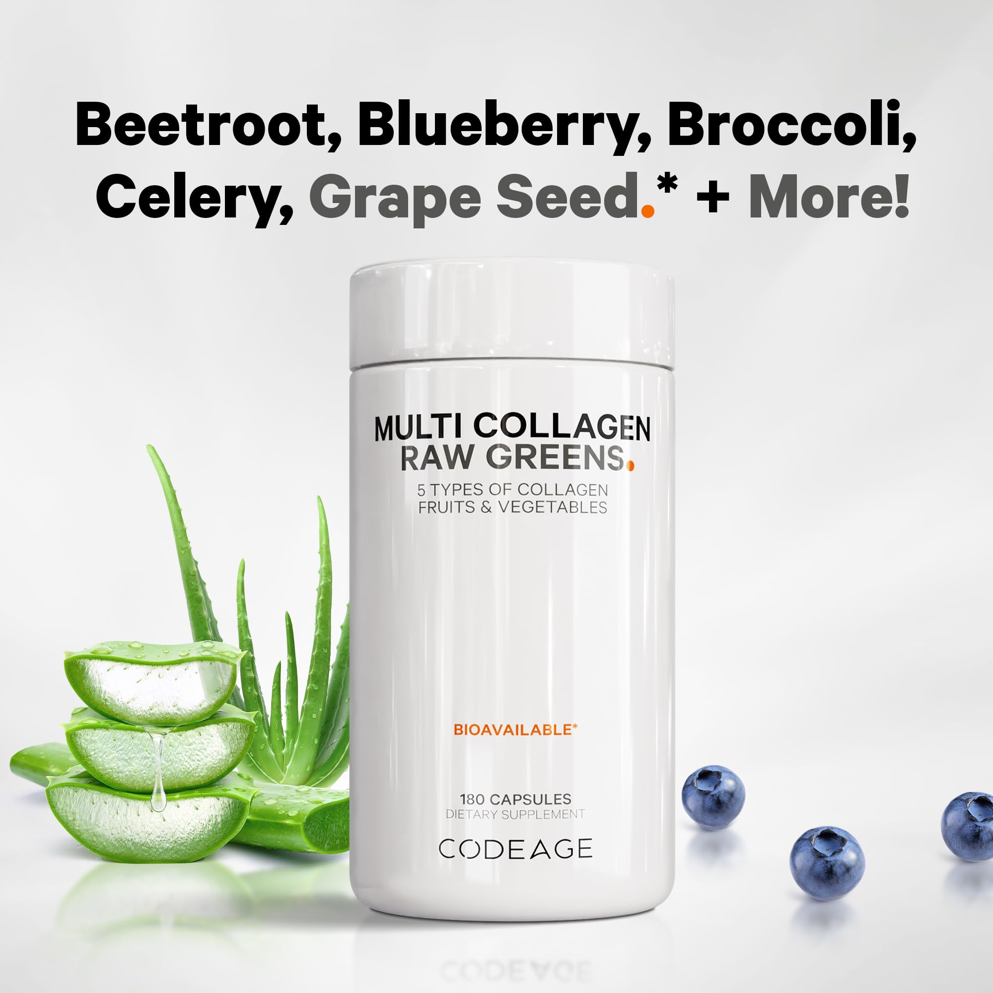 Codeage Multi Collagen Raw Greens 150 Capsules with measuring spoon