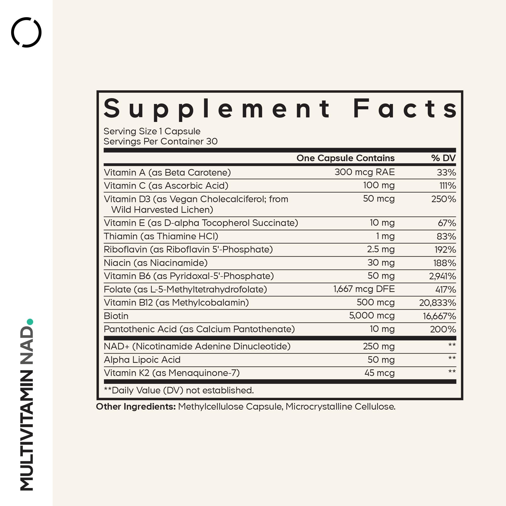 Codeage Multivitamin NAD Capsules side view showing label