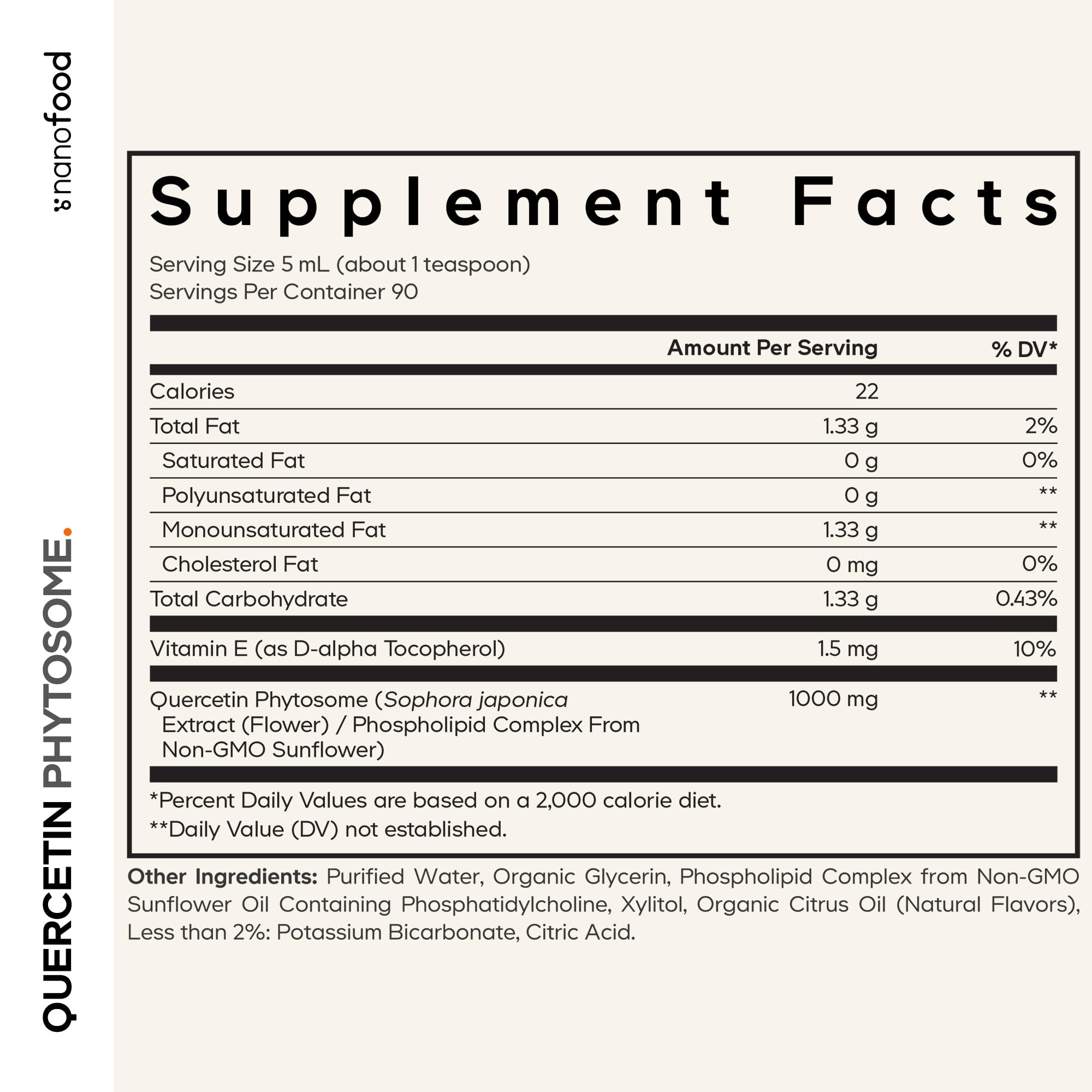 Codeage Nanofood Liposomal Quercetin liquid drops with pineapple tangerine flavour