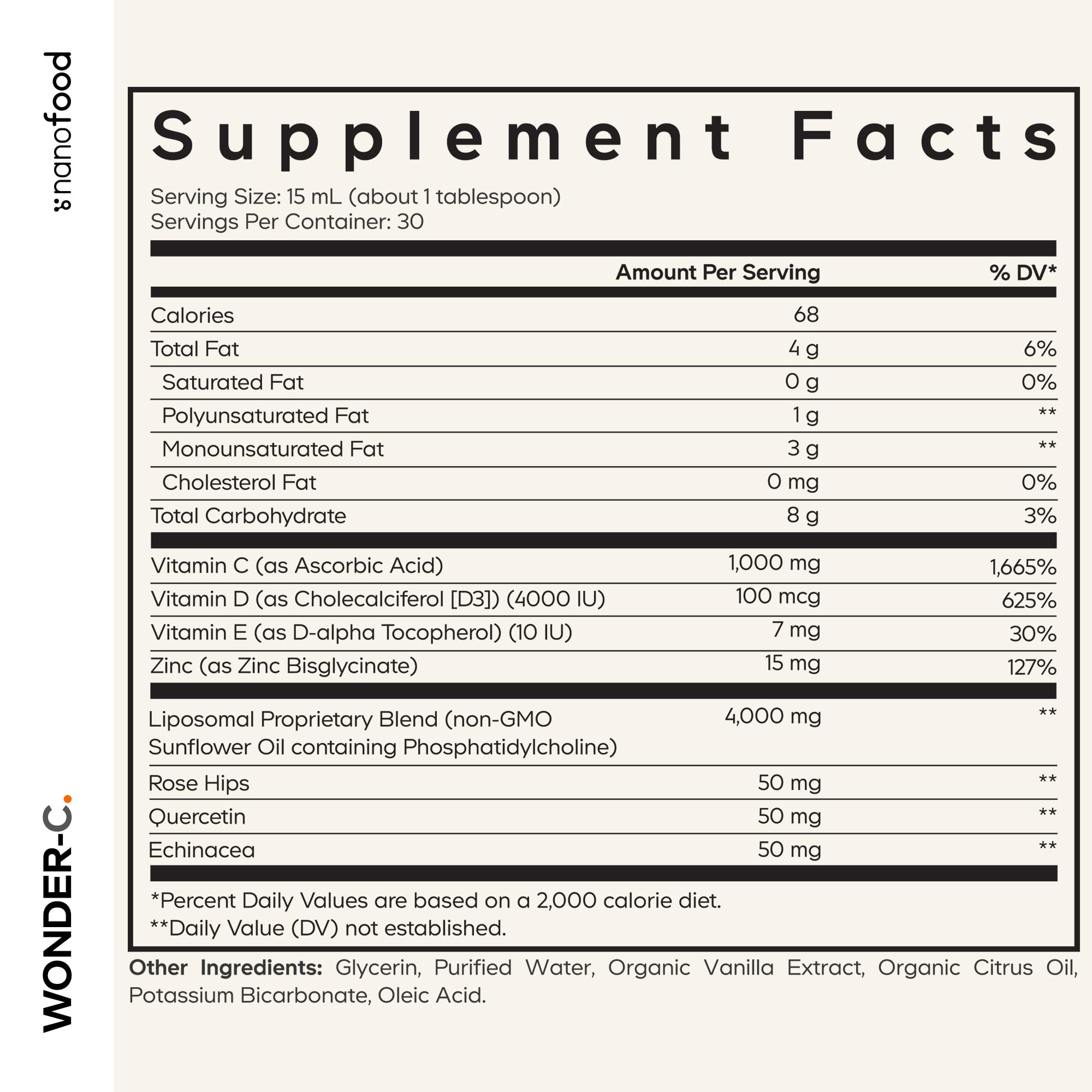 Codeage Nanofood Wonder-C Liquid Vitamin C 1000mg bottle side view