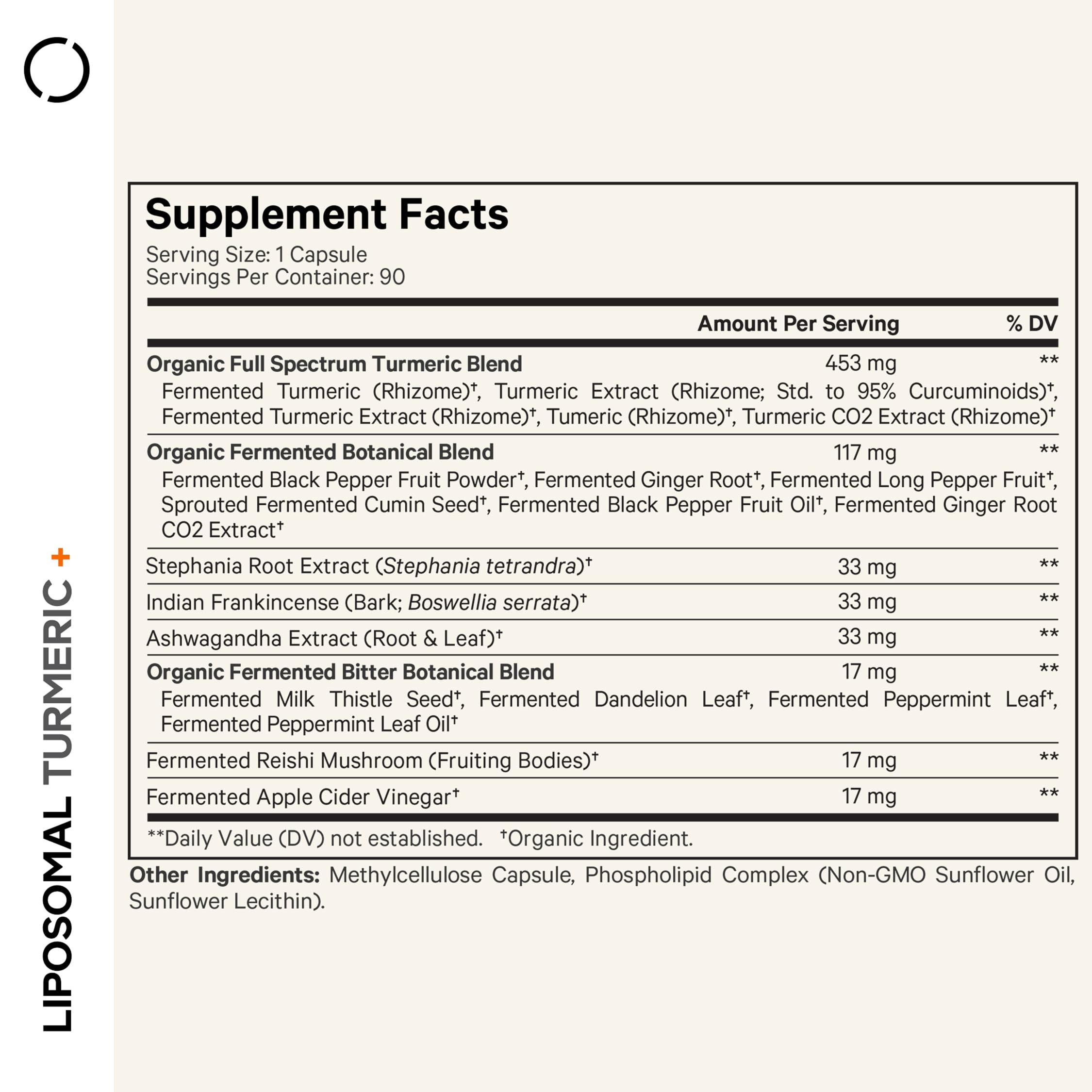 Codeage Organic Turmeric Curcumin Supplement ingredients close-up