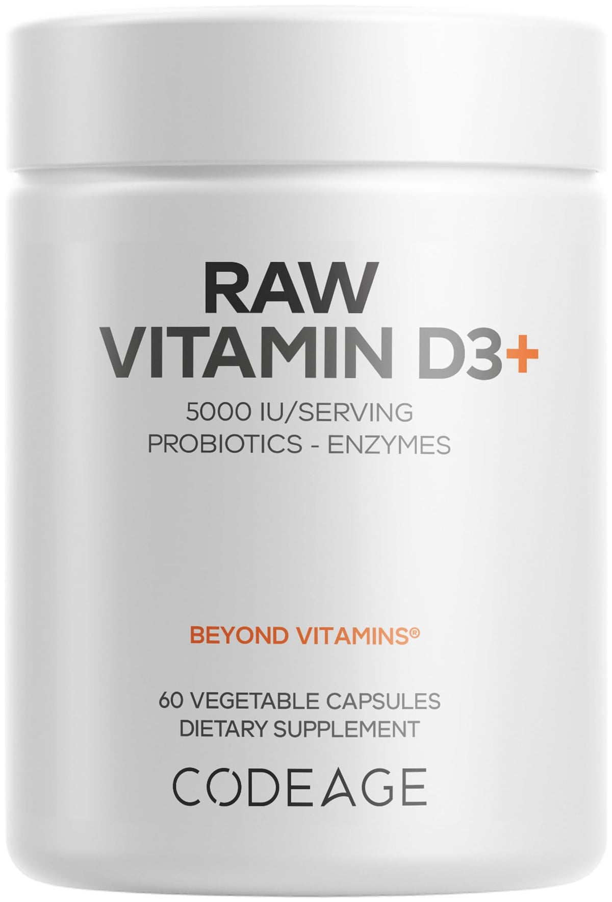 Codeage Raw Vitamin D3 supplement bottle front view with 60 capsules