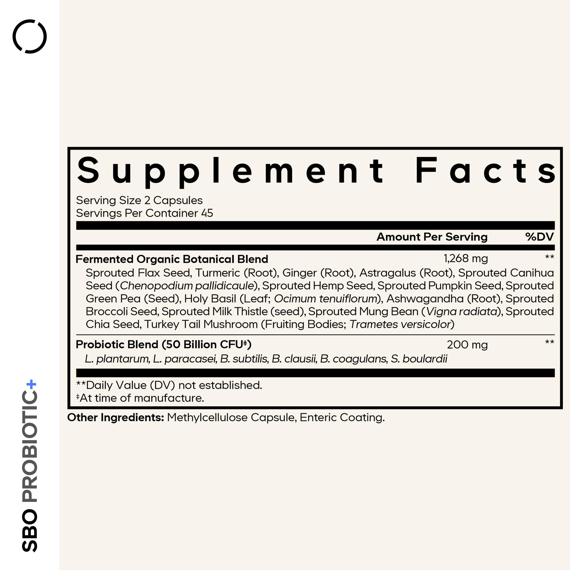 Codeage SBO Probiotic+ capsule close-up showing size and shape