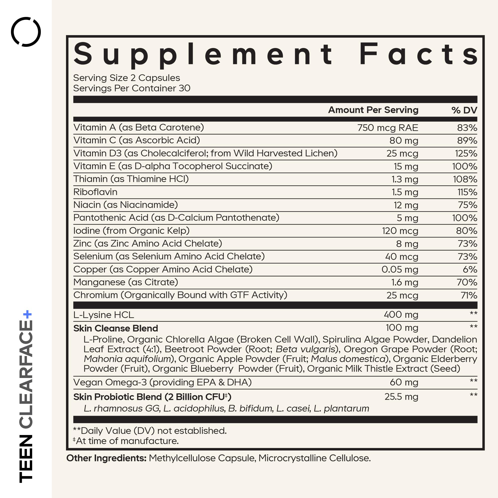 Codeage Teen Clearface Skin Vitamins capsule close-up