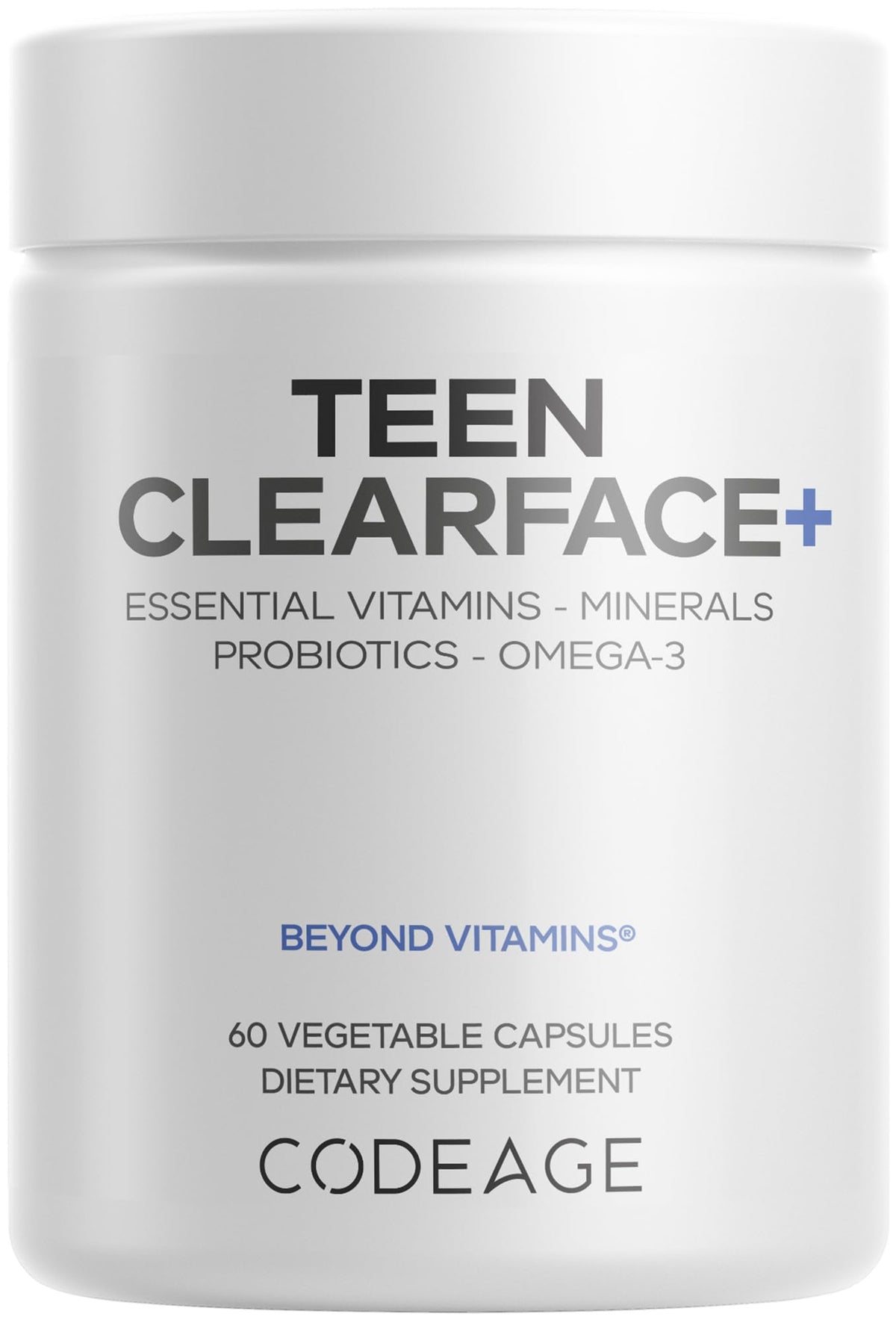 Codeage Teen Clearface Skin Vitamins front view with packaging