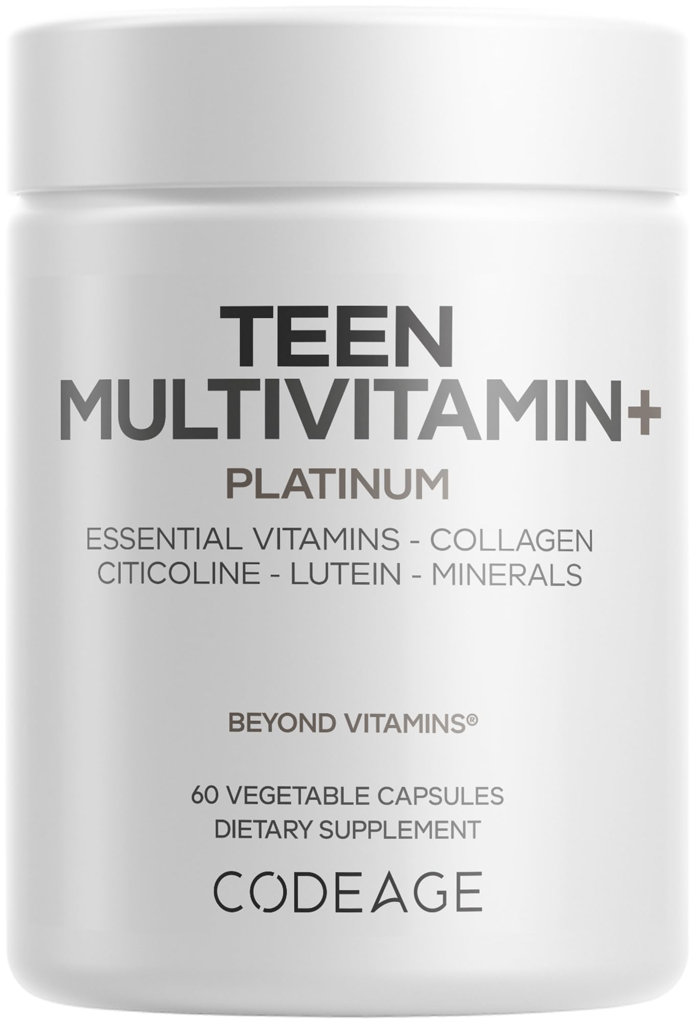 Codeage Teen Multivitamin+ Platinum bottle front view