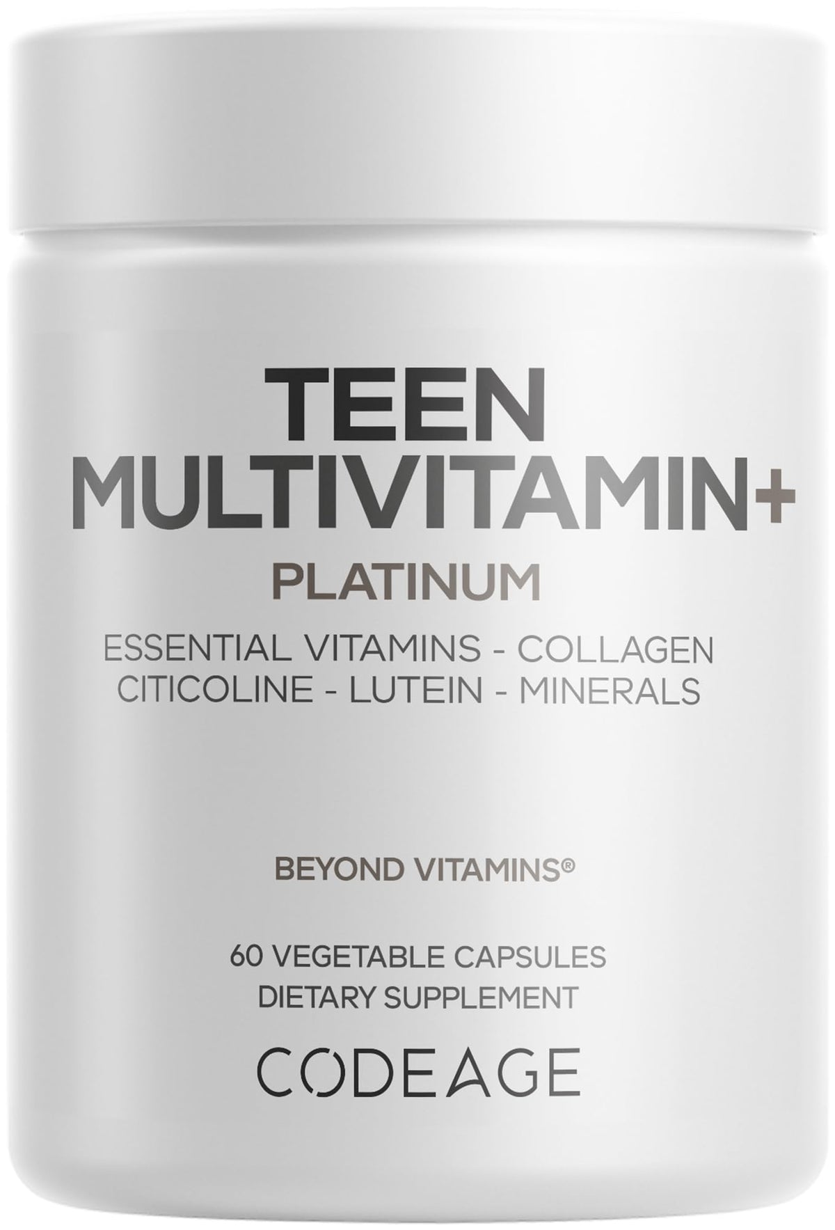 Codeage Teen Multivitamin+ Platinum bottle front view