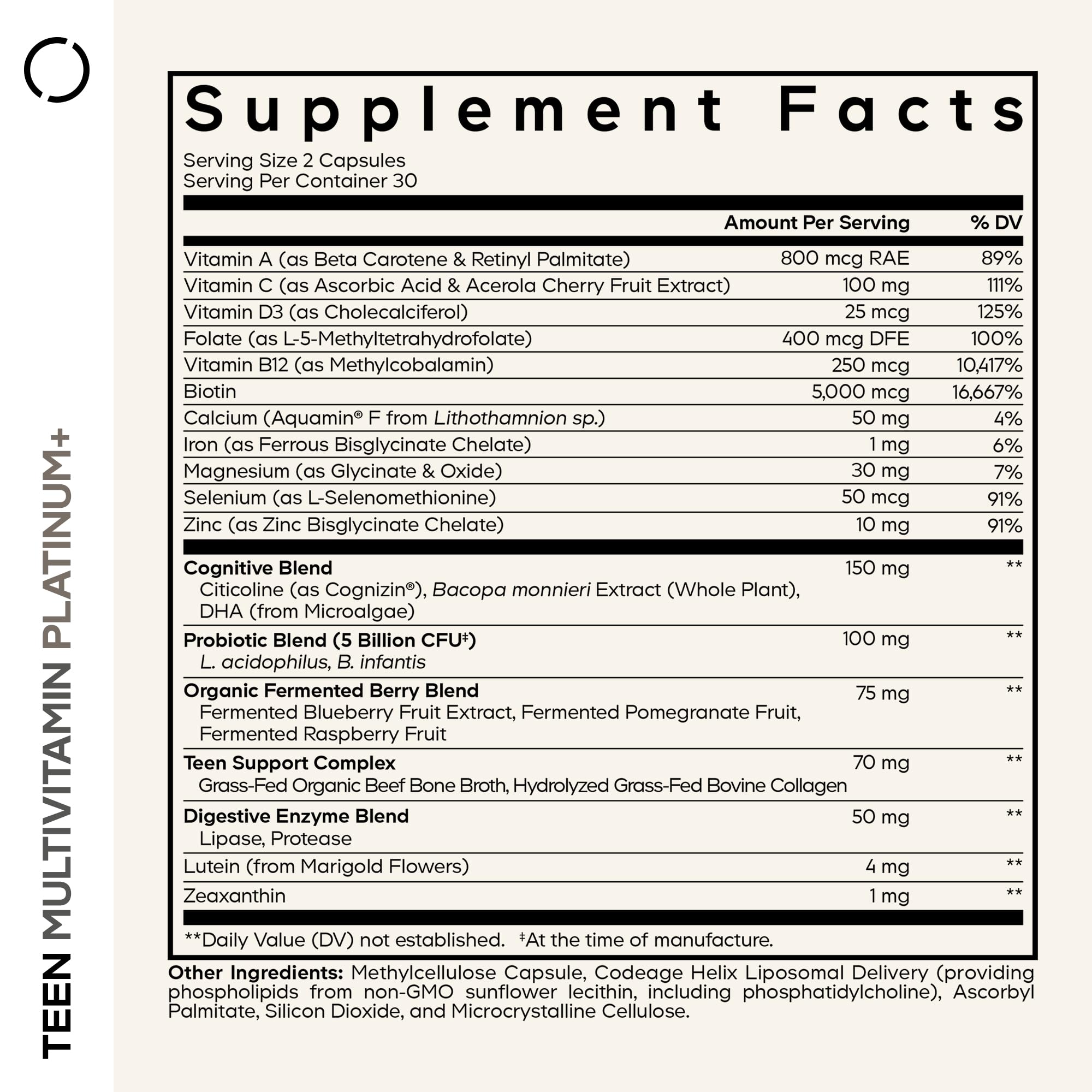 Codeage Teen Multivitamin+ Platinum capsules close-up