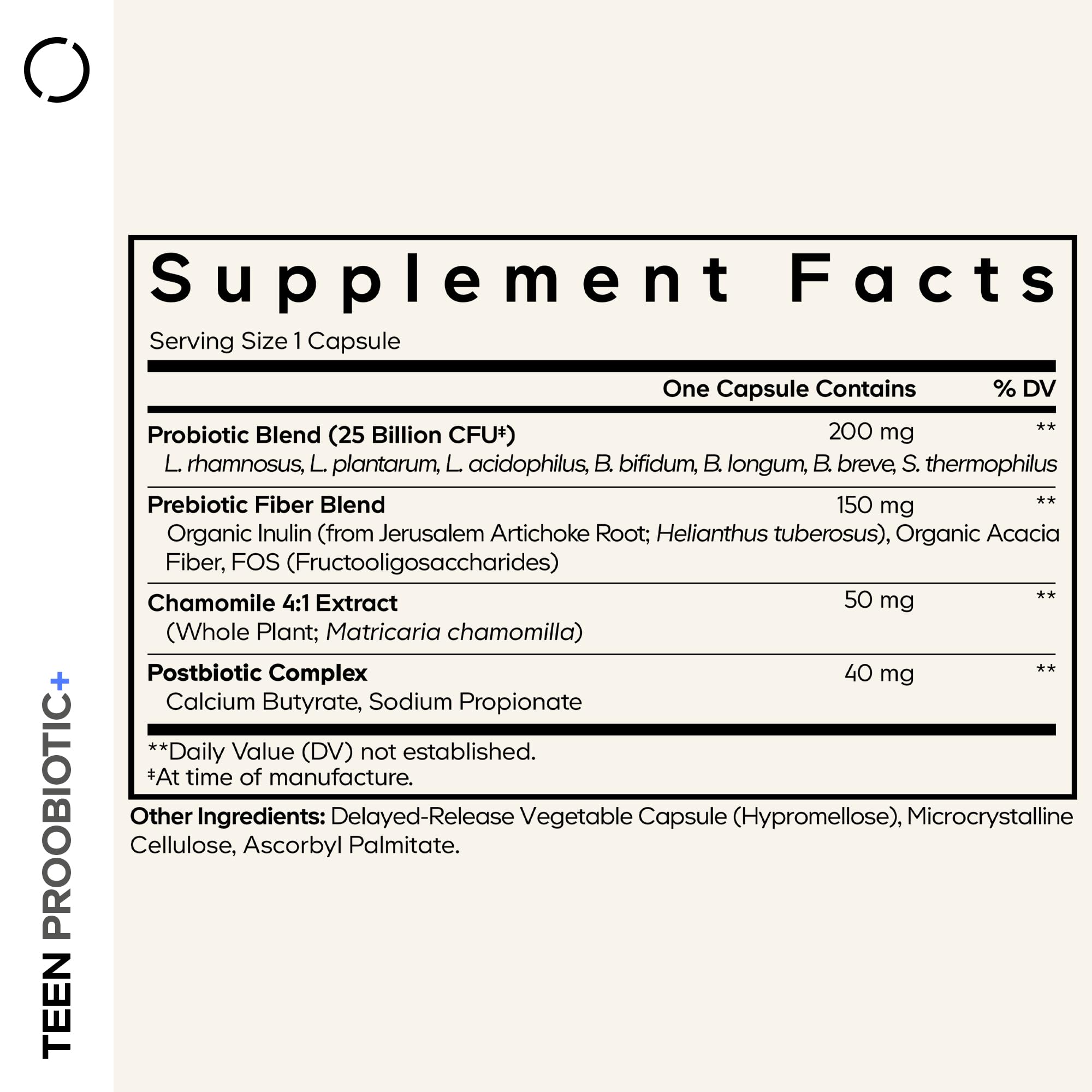 Codeage Teen Probiotic+ supplement bottle side view