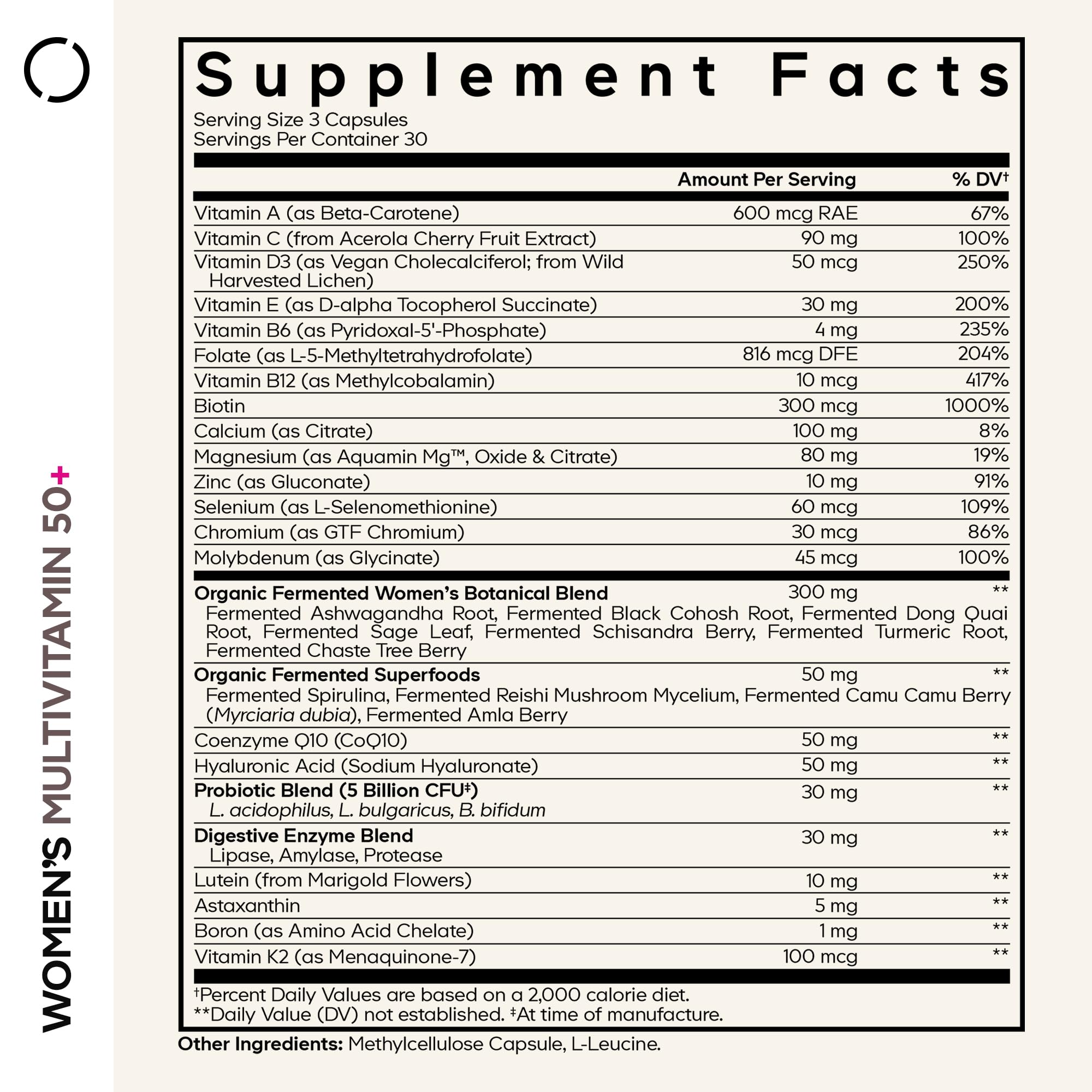 Codeage Women's Multivitamin 50+ side view showing capsule details