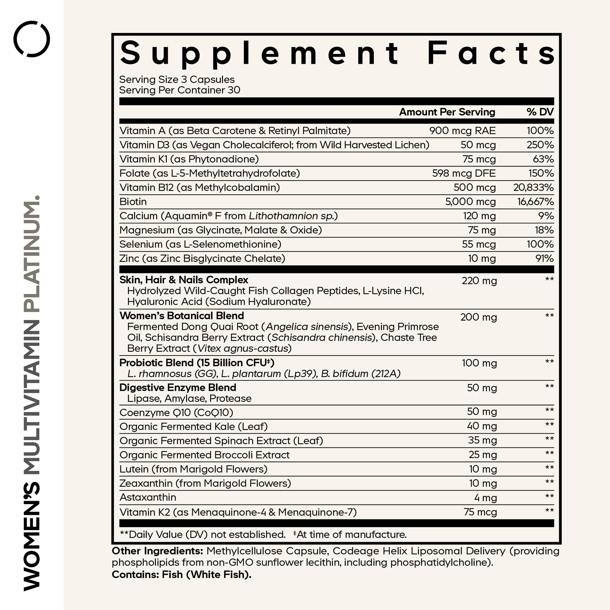 Codeage Women's Multivitamin Platinum 30 Capsules side view