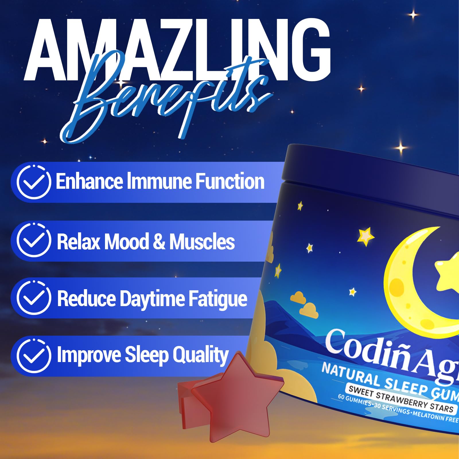 CodinAgrin Let Me Sleep Gummies side view with nutritional information