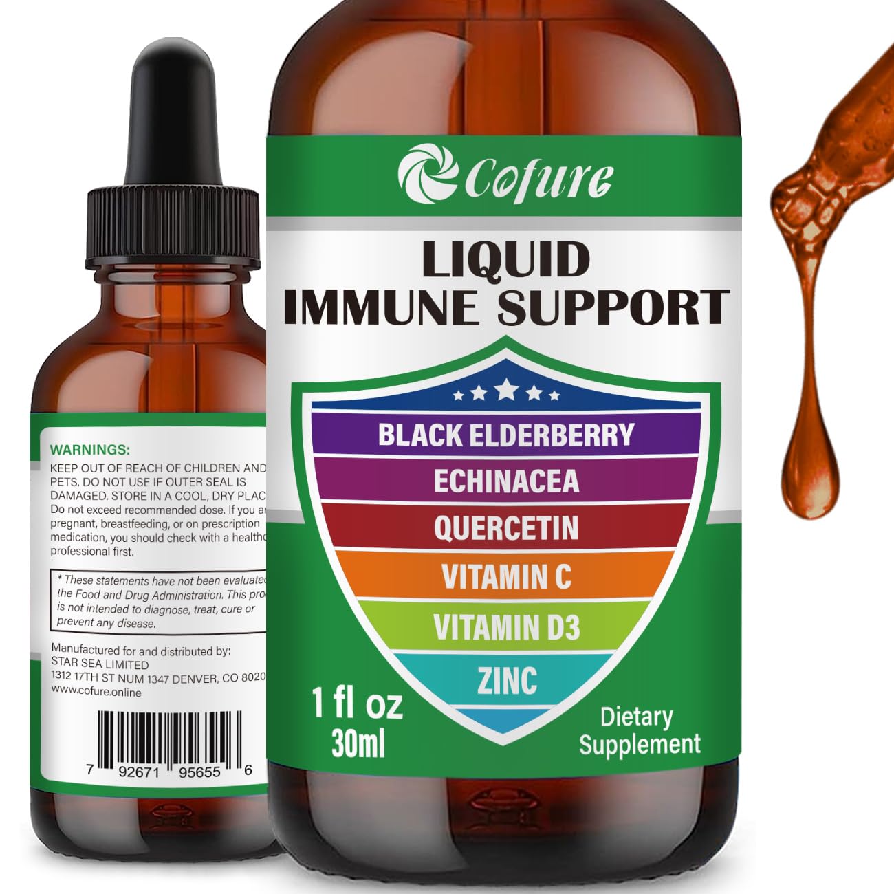 Cofure Vitamin C Liquid Drops 132g front view with dropper