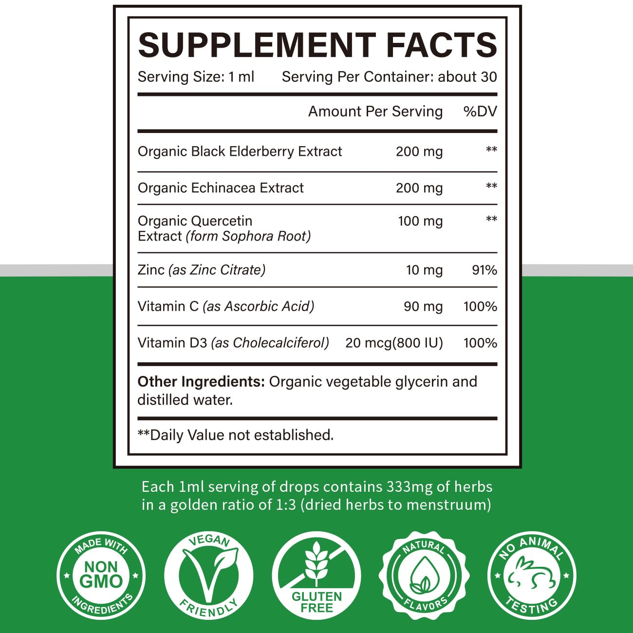 Cofure Vitamin C Liquid Drops 132g side view showing ingredients