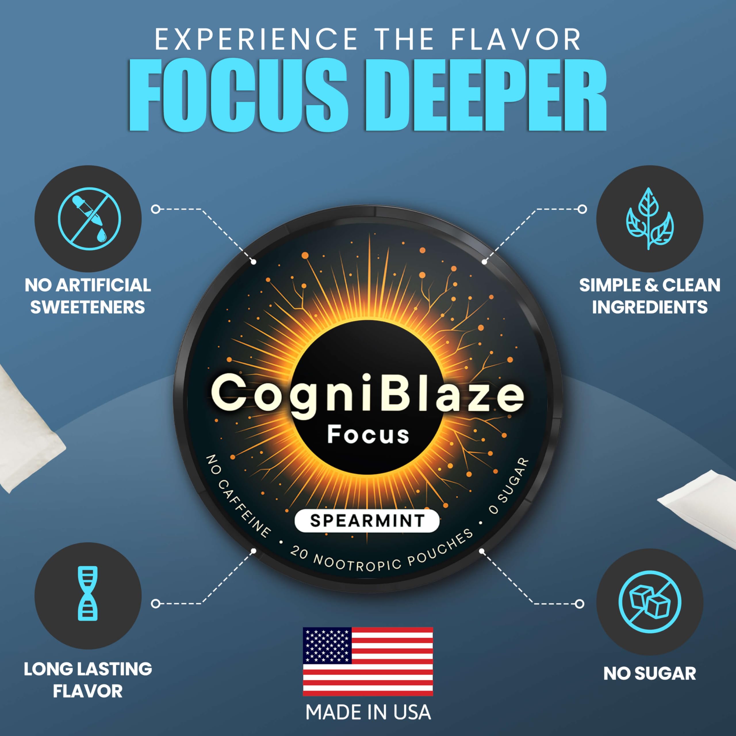 CogniBlaze Nootropic Pouches side view showing can design