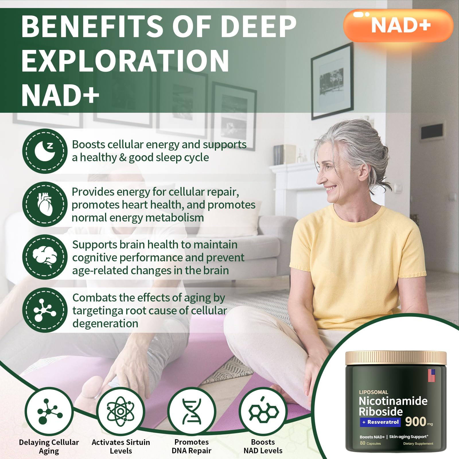 Cohbskj Liposomal NAD+ Supplement Capsules on a wooden table