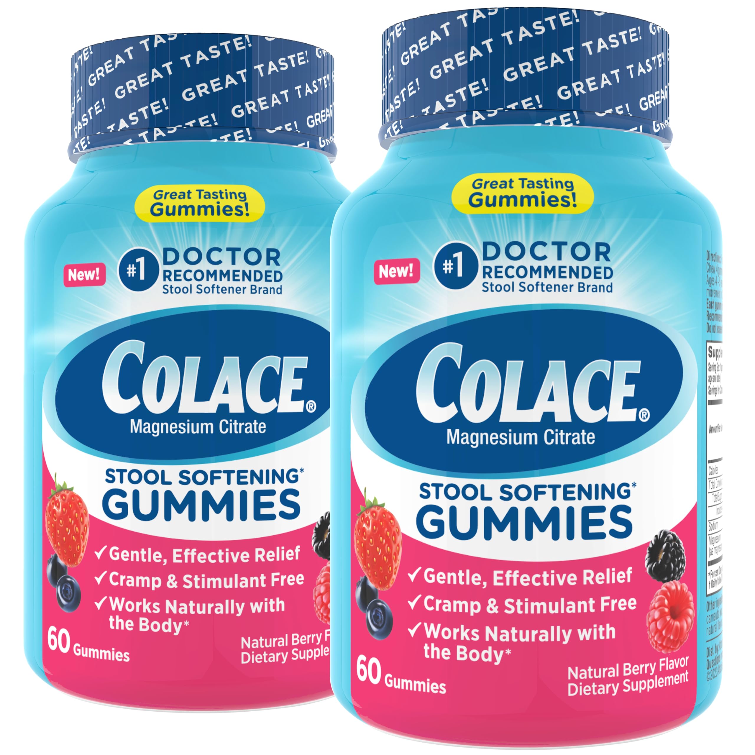 Colace Magnesium Citrate Gummies front view with mixed berry flavour