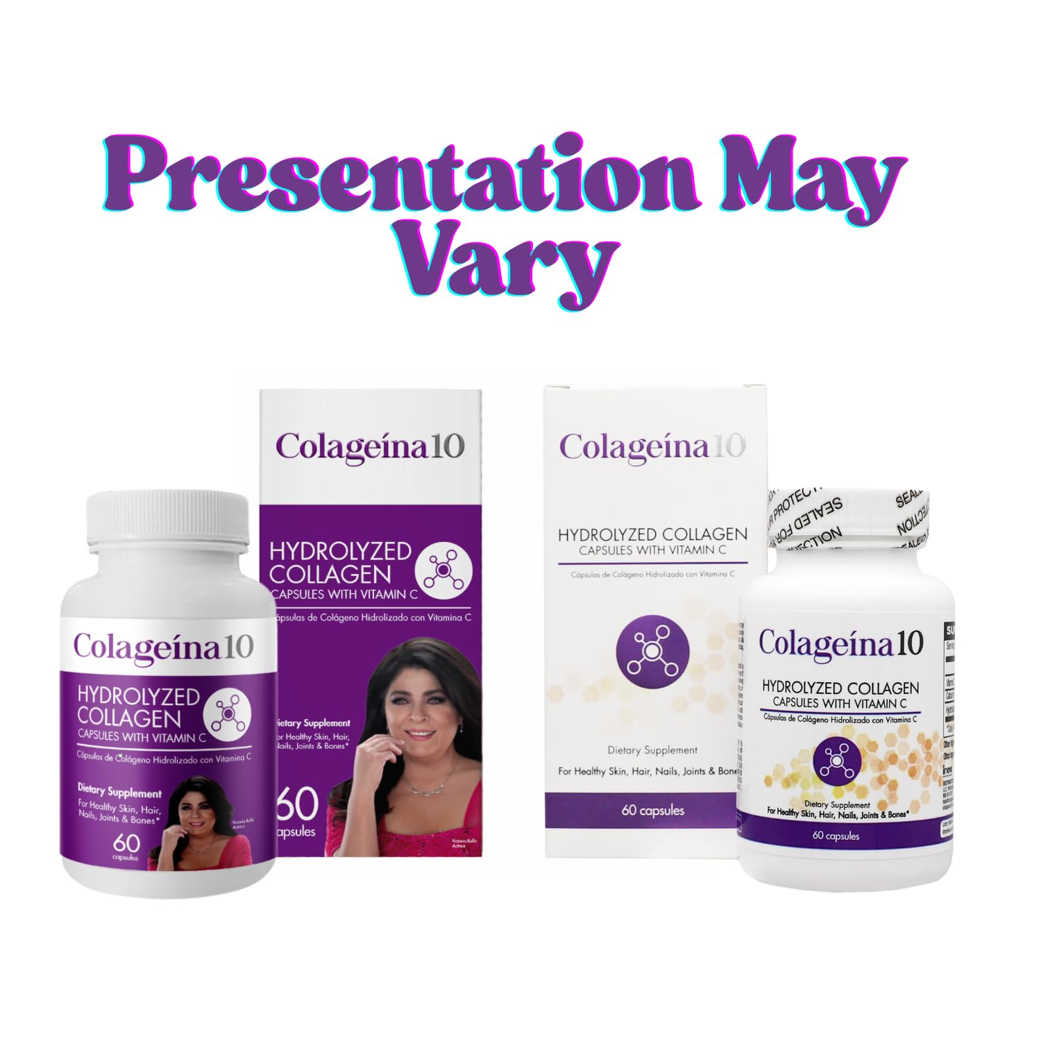 Colageina 10 Collagen Capsules side view showing capsule details