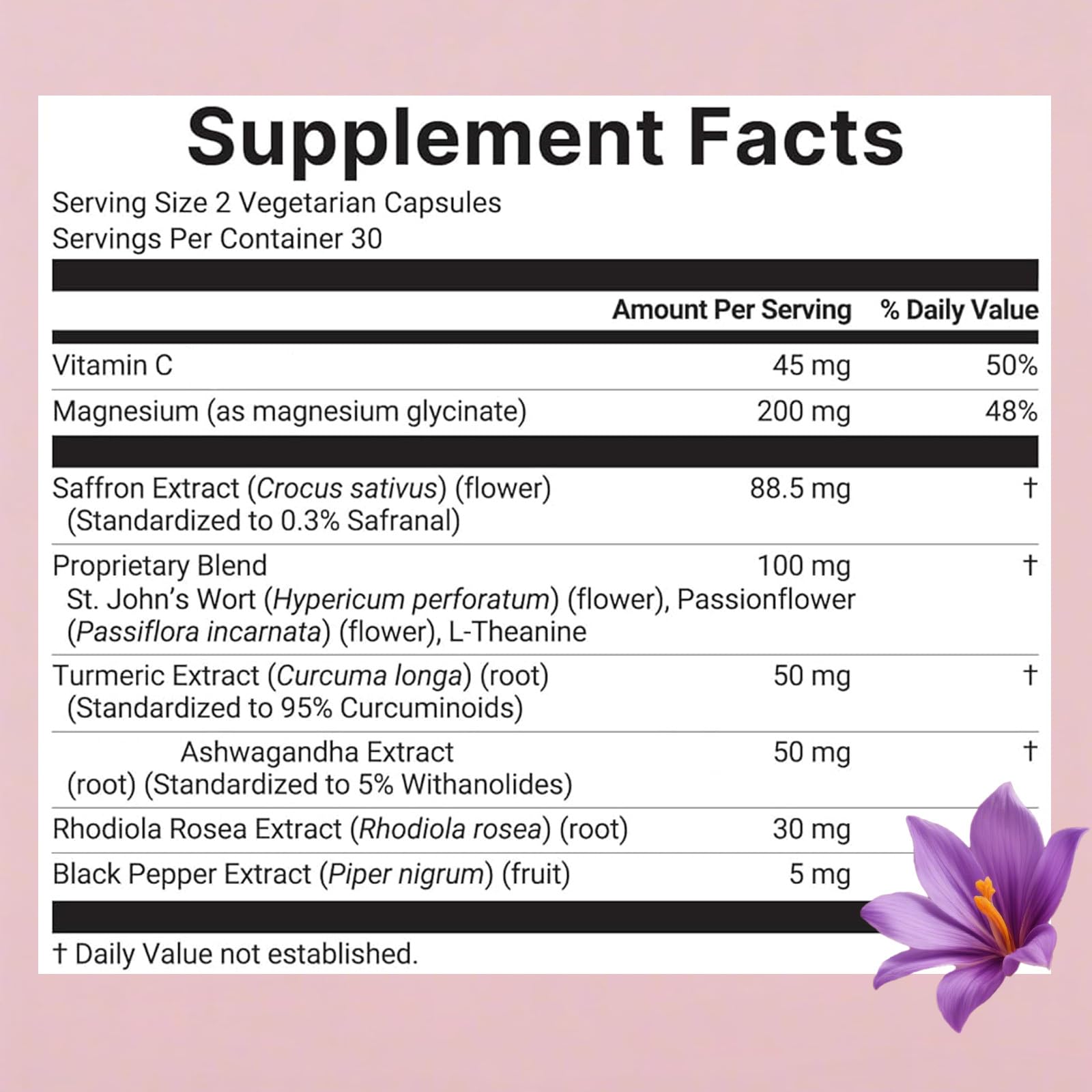 COLEPSW Saffron Supplement packaging with ingredients list