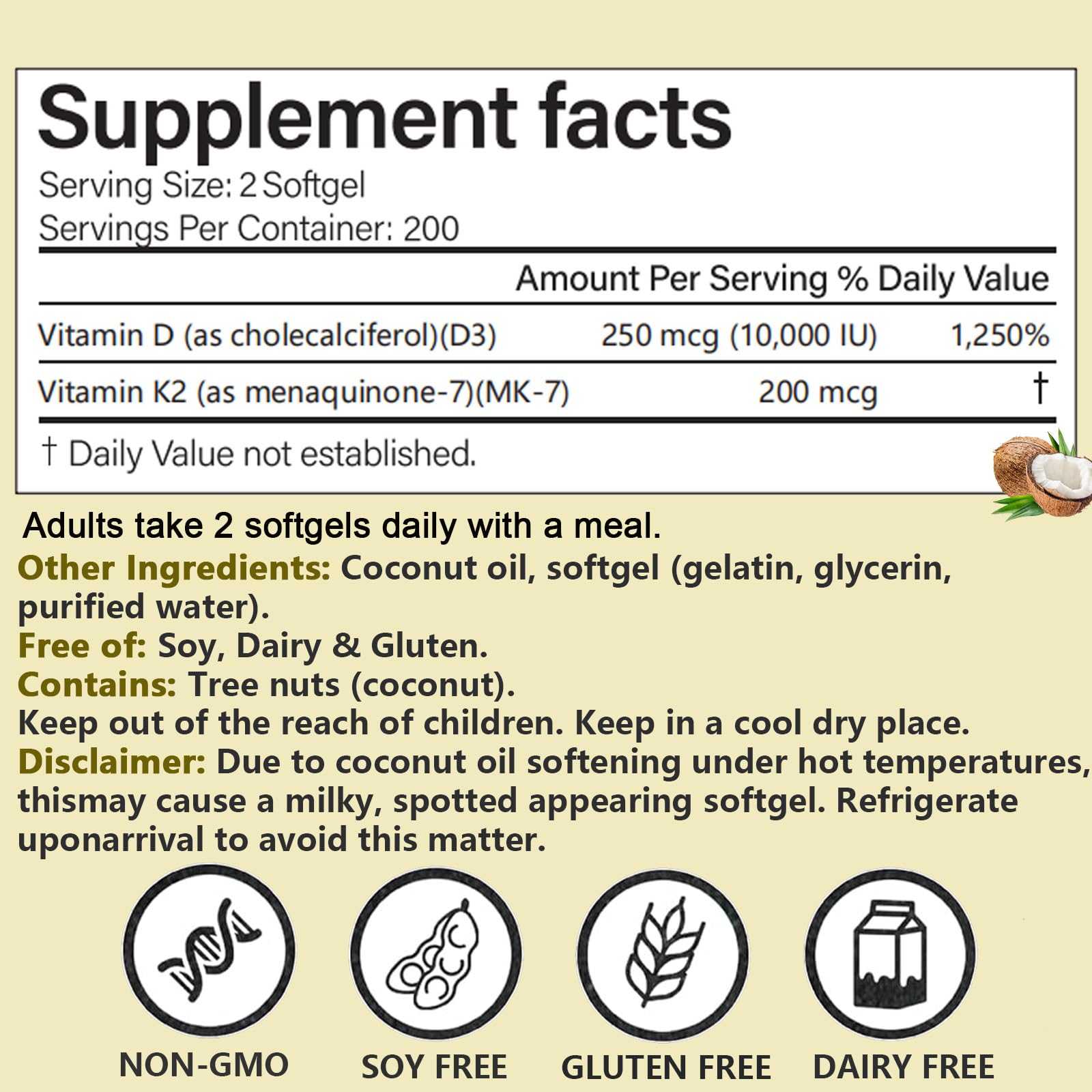 COLEPSW Vitamin D3 + K2 Softgels packaging side view