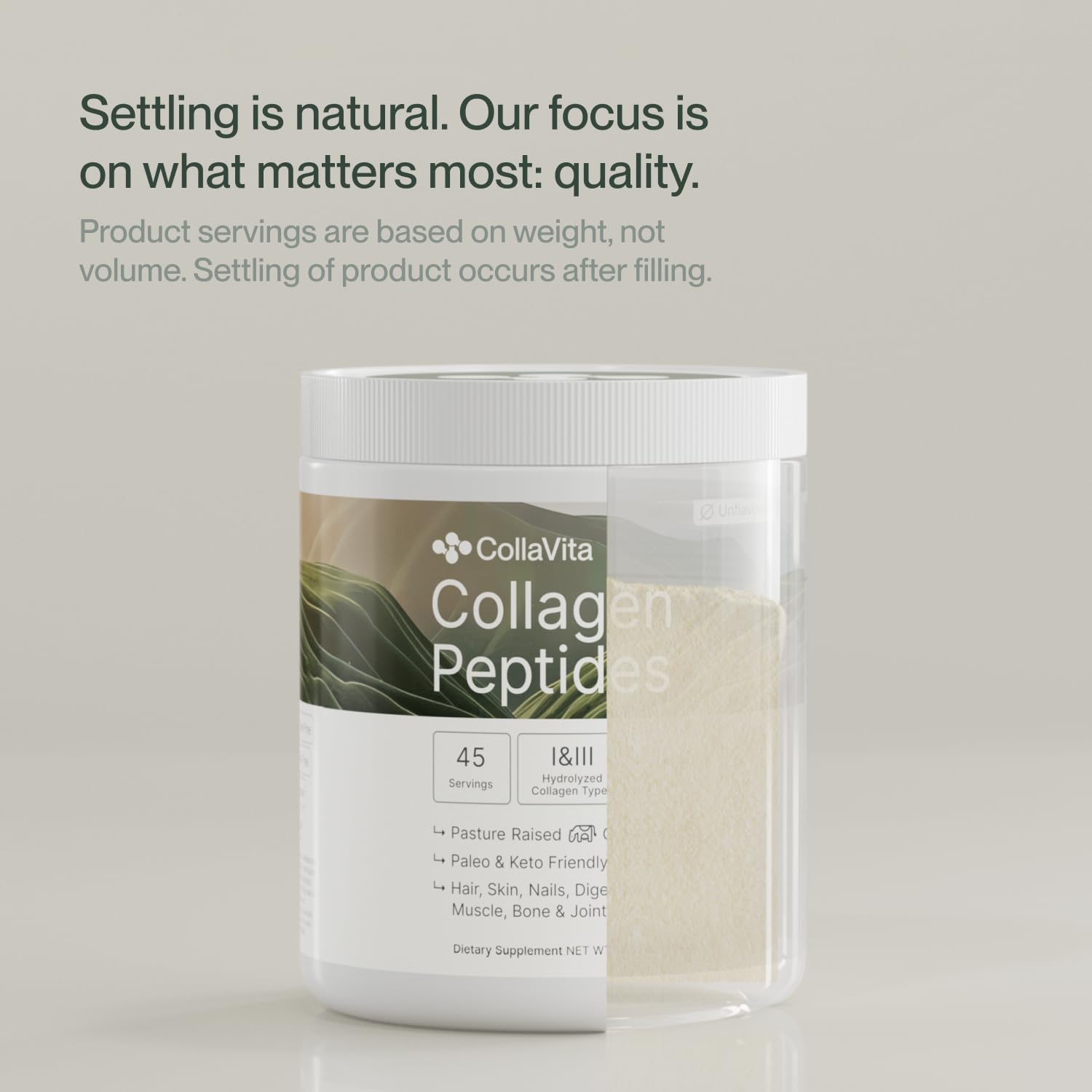 Colla Vita Collagen Supplement with a glass of water