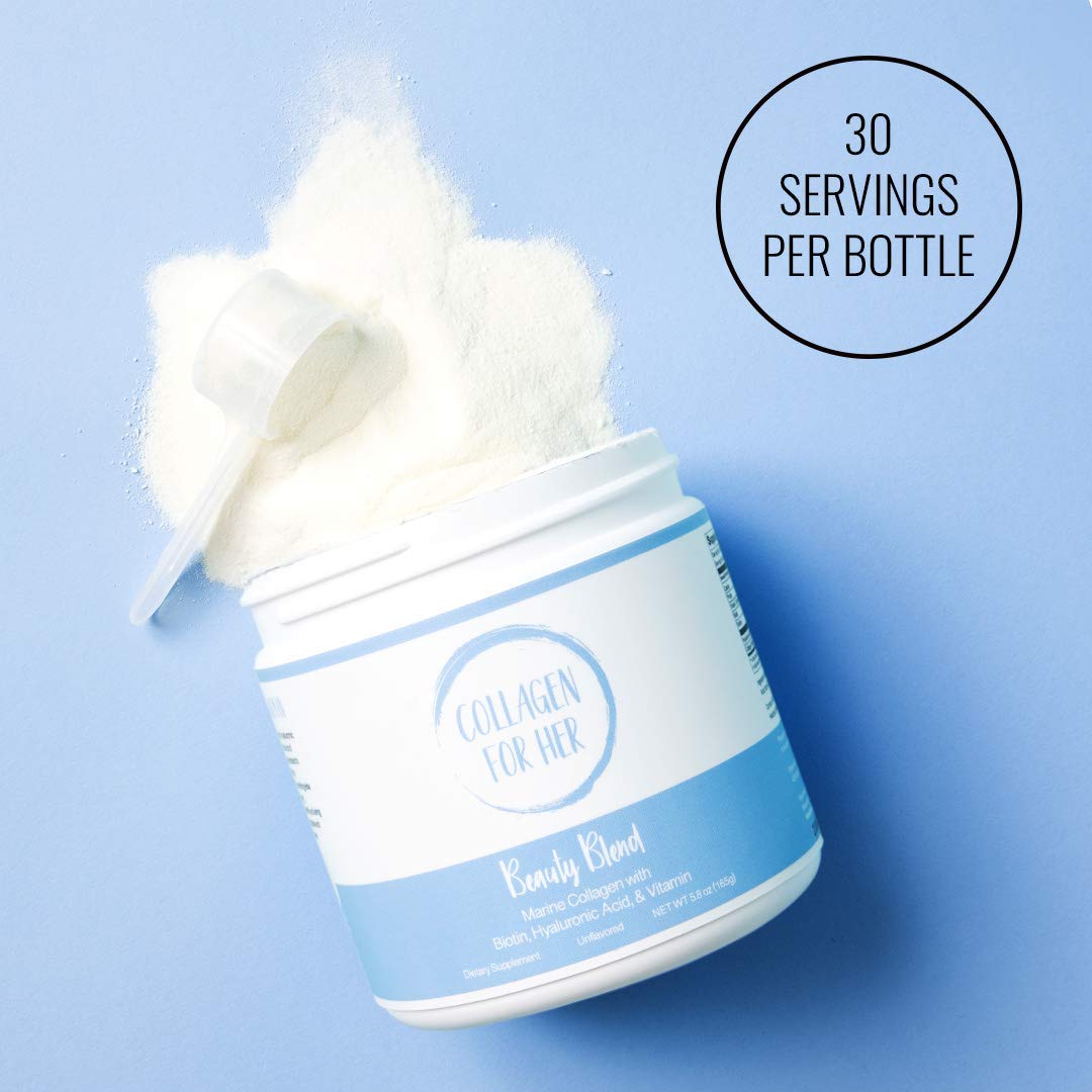 Collagen For Her Marine Collagen Powder on a kitchen counter