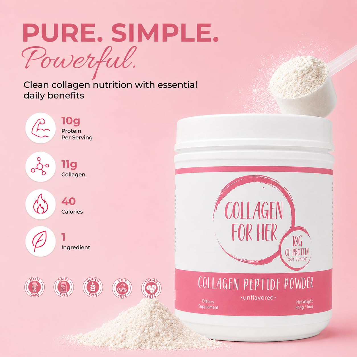 Collagen For Her packaging with scoop and powder
